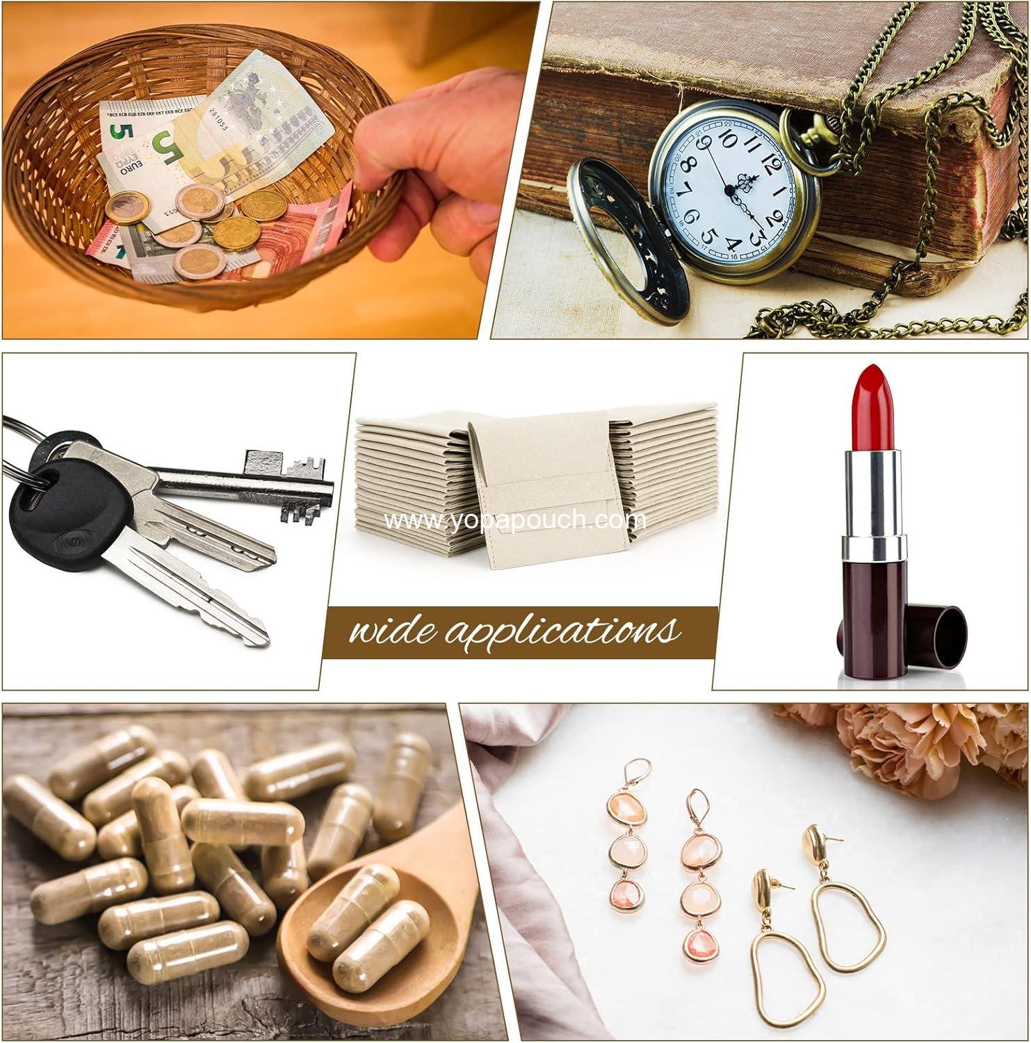 Wholesale 120 Pcs Microfiber Jewelry Pouch 8x8cm Luxury Gift Packaging Bag with Fixed Strap and Cleaning Cloth Beige Supplier