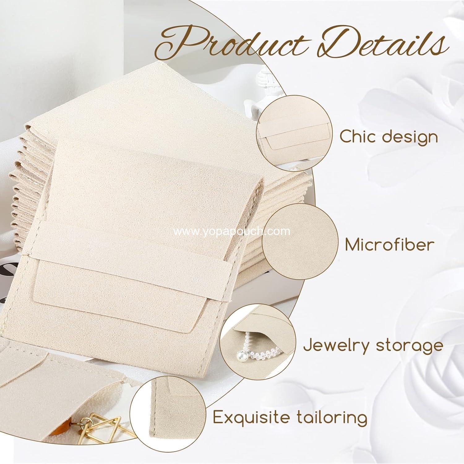 Wholesale 120 Pcs Microfiber Jewelry Pouch 8x8cm Luxury Gift Packaging Bag with Fixed Strap and Cleaning Cloth Beige Supplier
