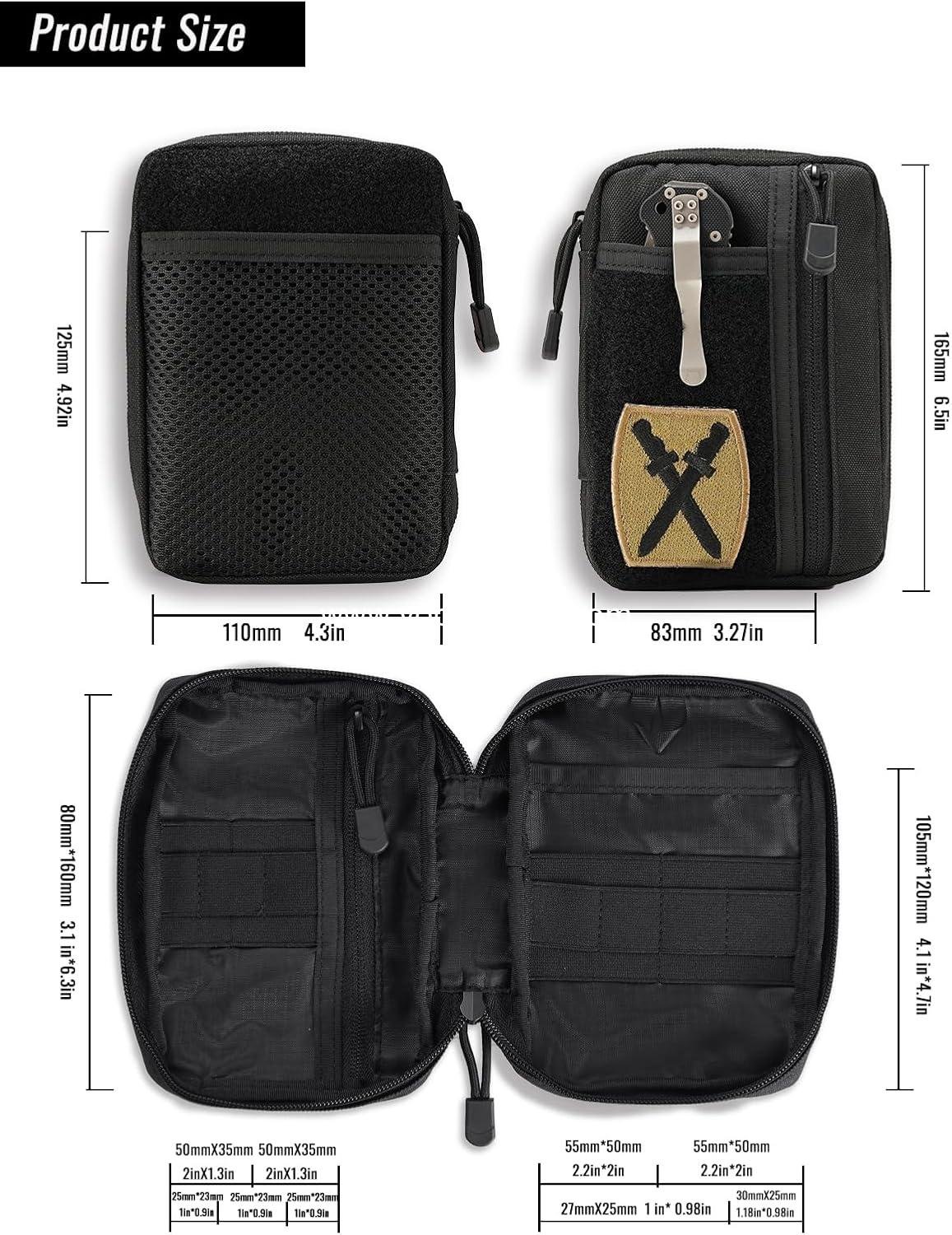 Wholesale EDC Pouch Organizer, Small Pocket Organizer with Patches Area, 6 Pockets for EDC Gear, Zippered Multitool Utility Bag, Black Manufacturer