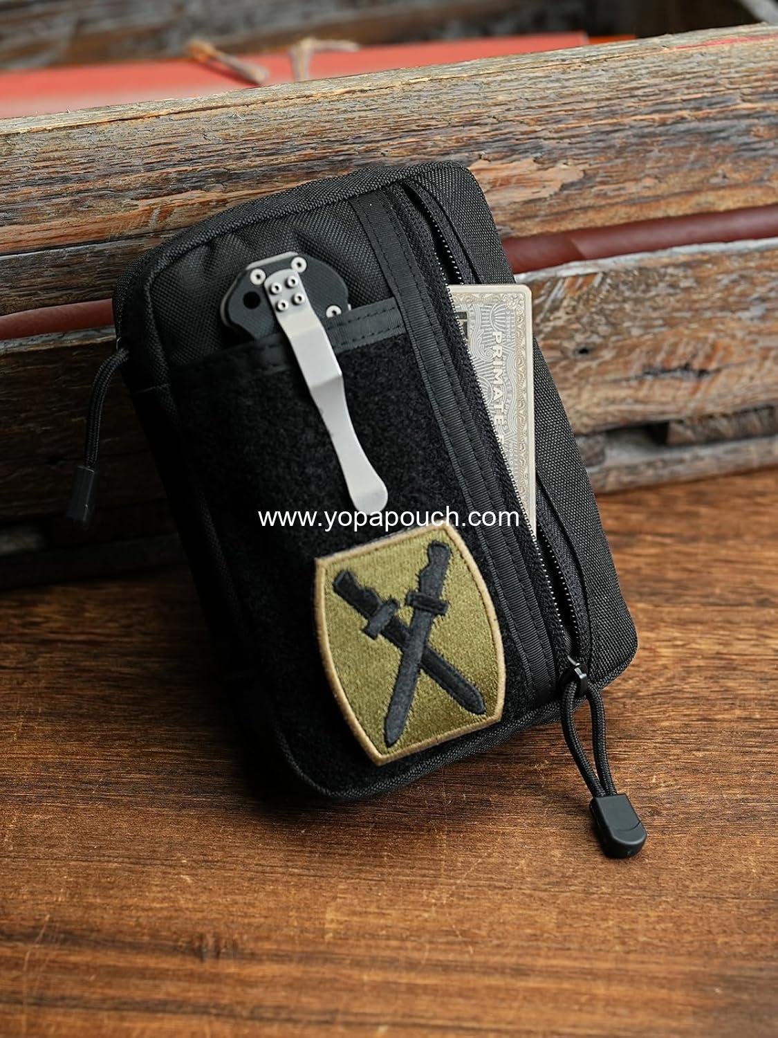 Wholesale EDC Pouch Organizer, Small Pocket Organizer with Patches Area, 6 Pockets for EDC Gear, Zippered Multitool Utility Bag, Black Manufacturer