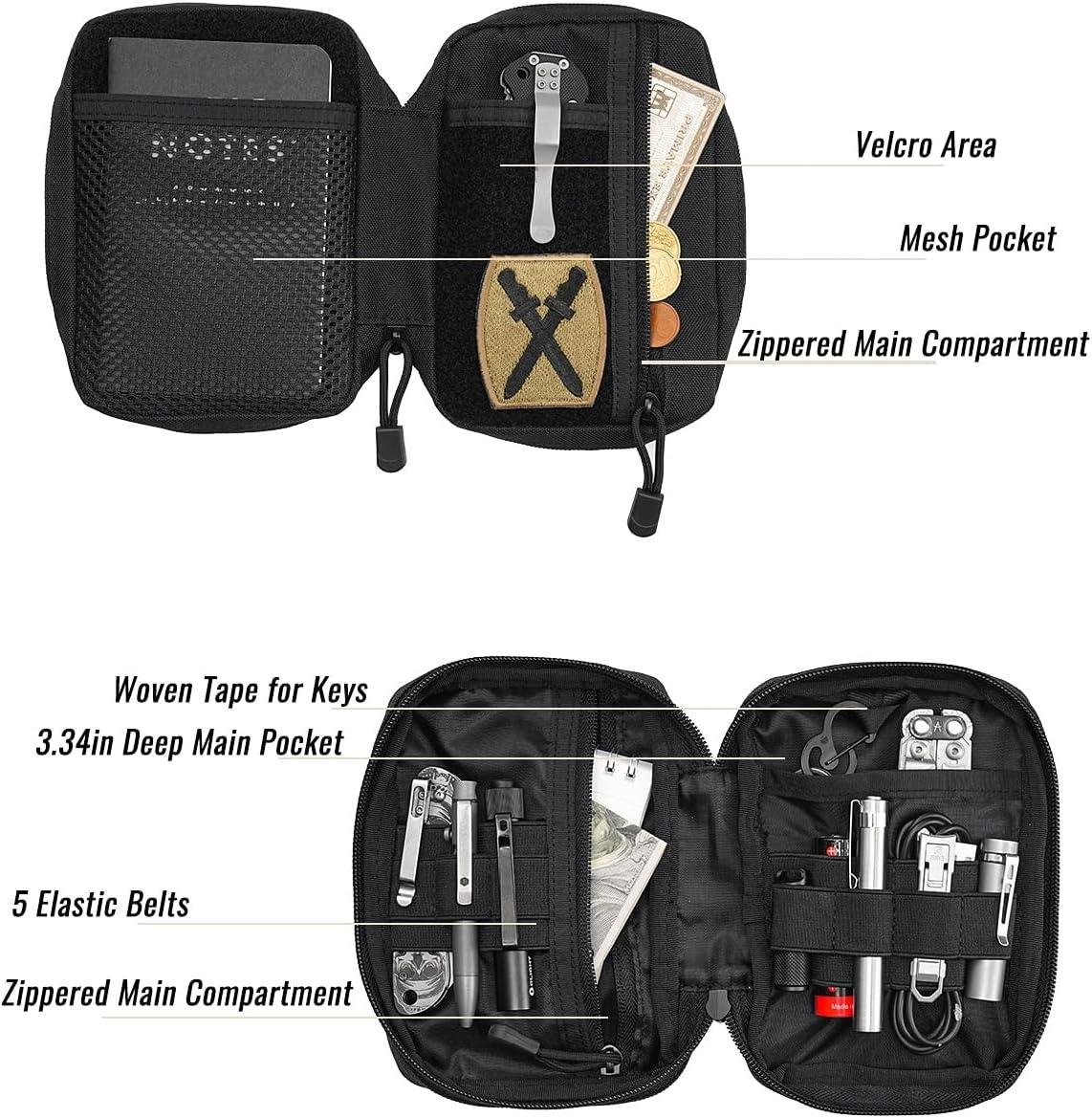Wholesale EDC Pouch Organizer, Small Pocket Organizer with Patches Area, 6 Pockets for EDC Gear, Zippered Multitool Utility Bag, Black Manufacturer