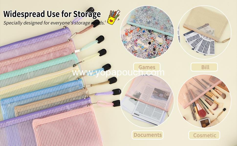 Wholesale 14pcs Mesh Zipper Pouch Set, 8 Sizes Waterproof Zipper Bags in 7 Colors, Multipurpose Storage for Travel, Office, Home - Supplier