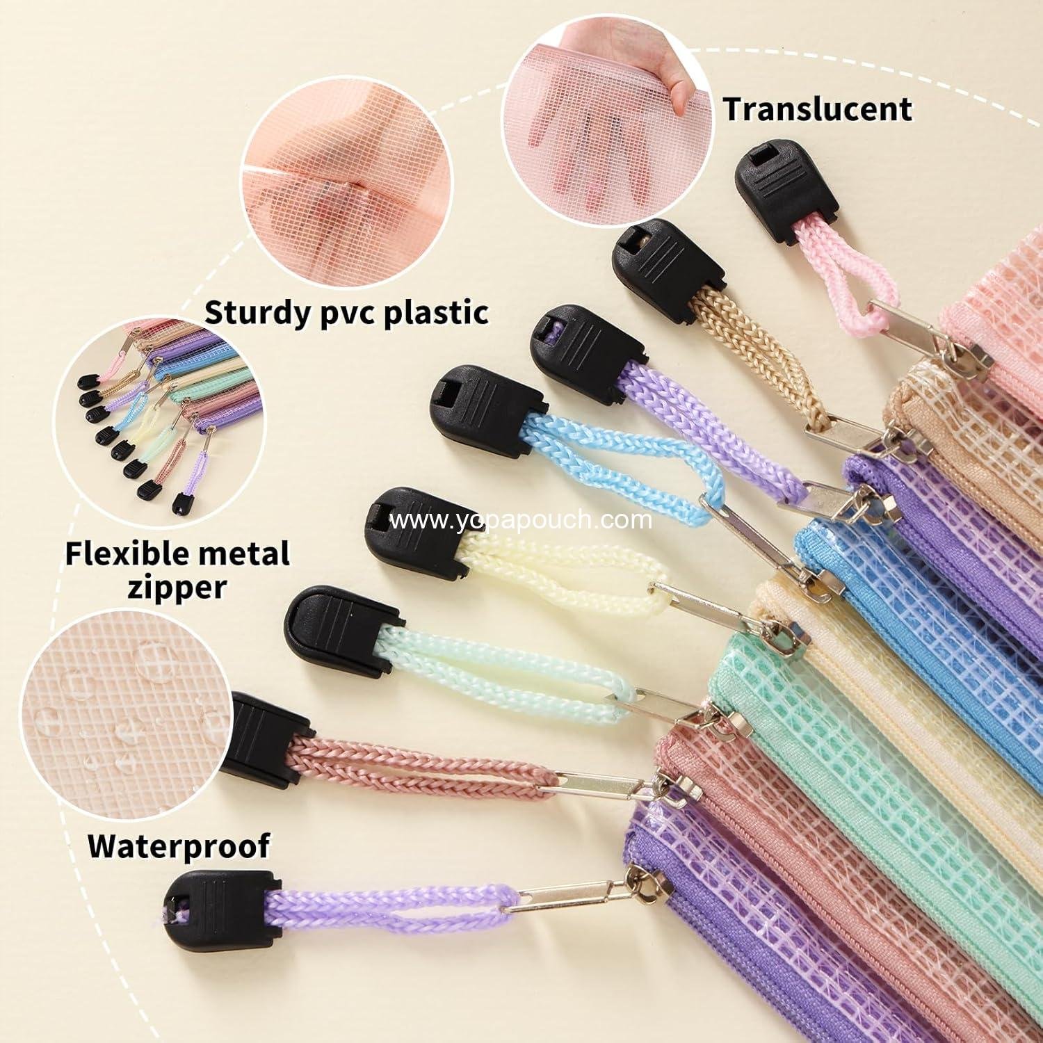 Wholesale 14pcs Mesh Zipper Pouch Set, 8 Sizes Waterproof Zipper Bags in 7 Colors, Multipurpose Storage for Travel, Office, Home - Supplier
