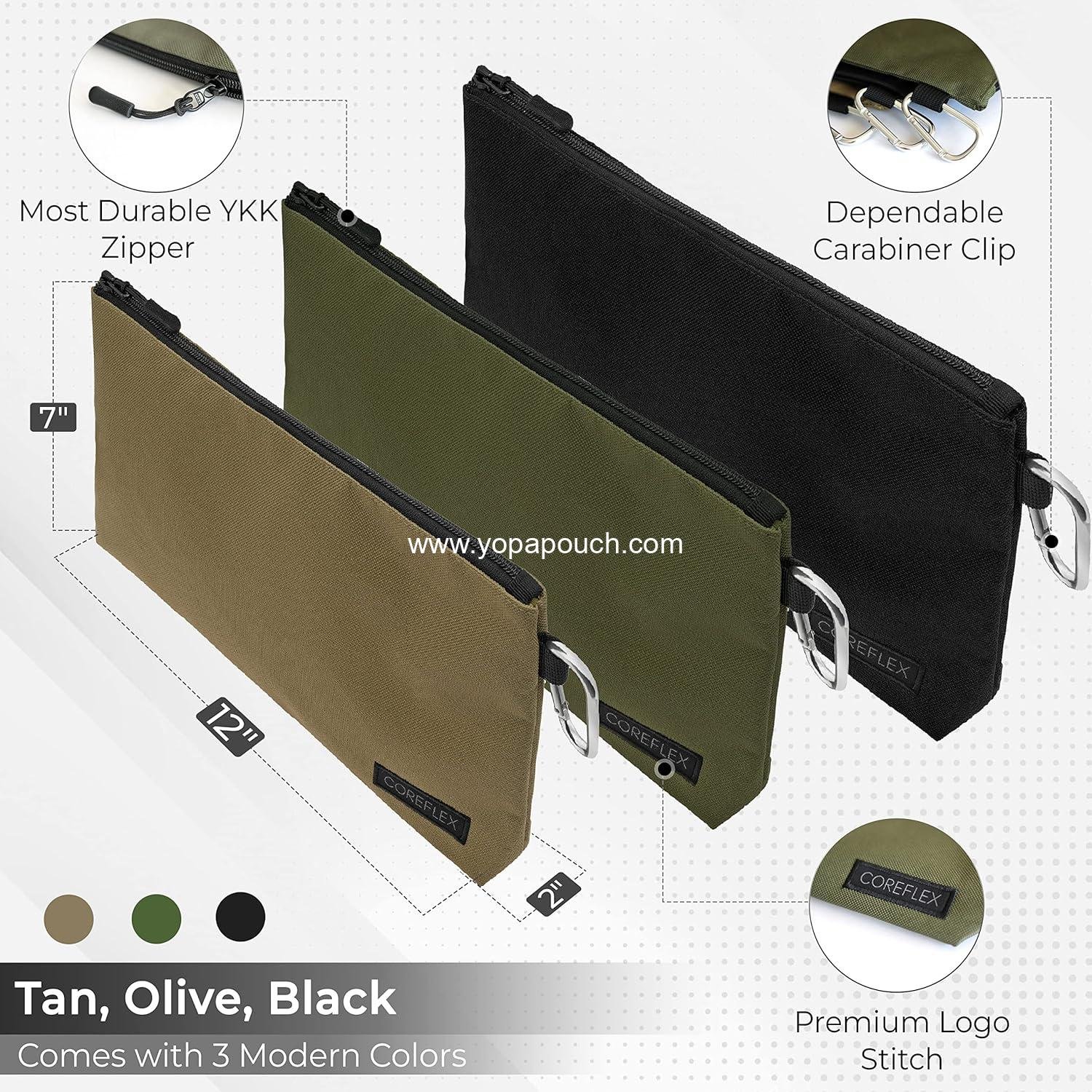 Wholesale Small Tool Pouch Zipper Bag, Multipurpose Storage Pouch, Heavy Duty Flat Bottom Tool Bag with YKK Zipper (3 Pack, Large 12 Inch) - Supplier