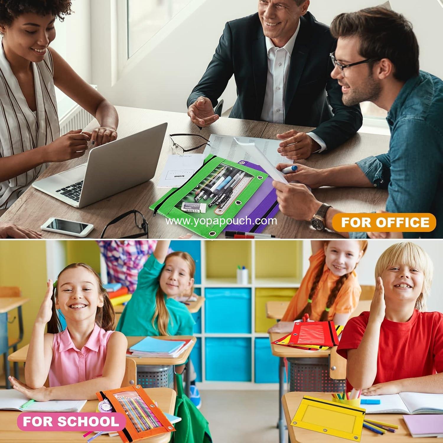 Wholesale 6 Pack Pencil Pouches for 3 Ring Binder, 3 Hole Zipper Bags with Clear Window in Assorted Colors, Durable Cloth Pencil Cases for School Office College Supplies, Supplier