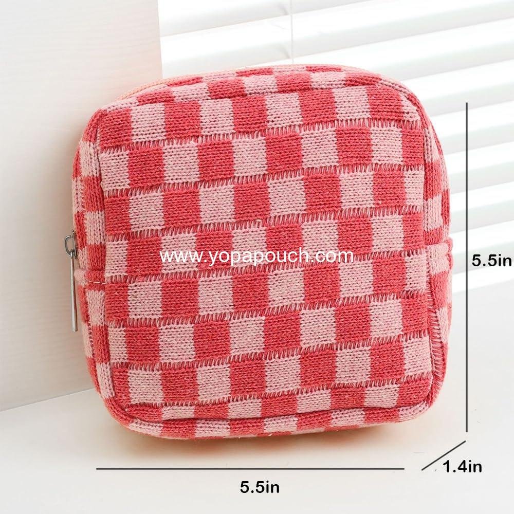 Wholesale Mini Checkered Pink Makeup Bag for Purse - Cute Zipper Cosmetic Pouch, Travel Toiletry Case, Quilted Aesthetic Organizer for Women and Girls - Factory