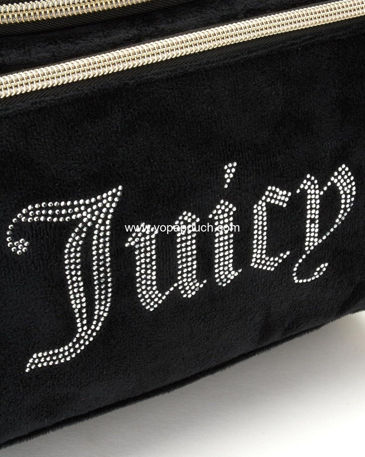 Wholesale Black Makeup Bag Cosmetics Organizer Travel Essentials Hanging Duffel Velour Rhinestones 12