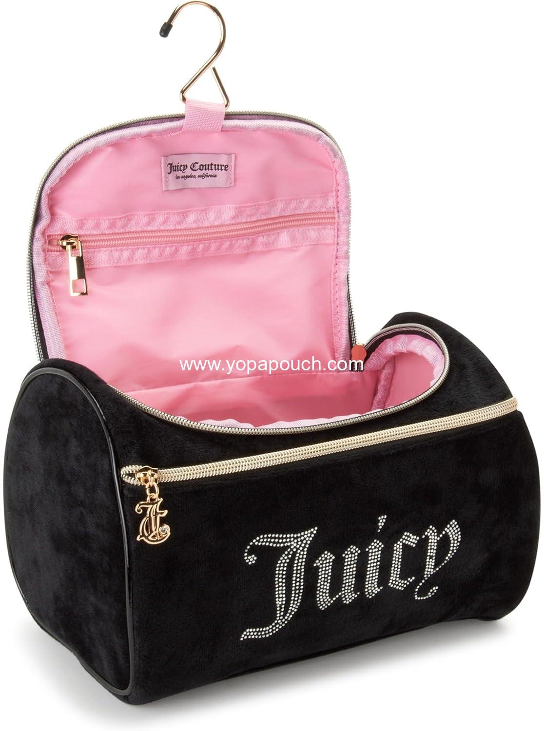 Wholesale Black Makeup Bag Cosmetics Organizer Travel Essentials Hanging Duffel Velour Rhinestones 12