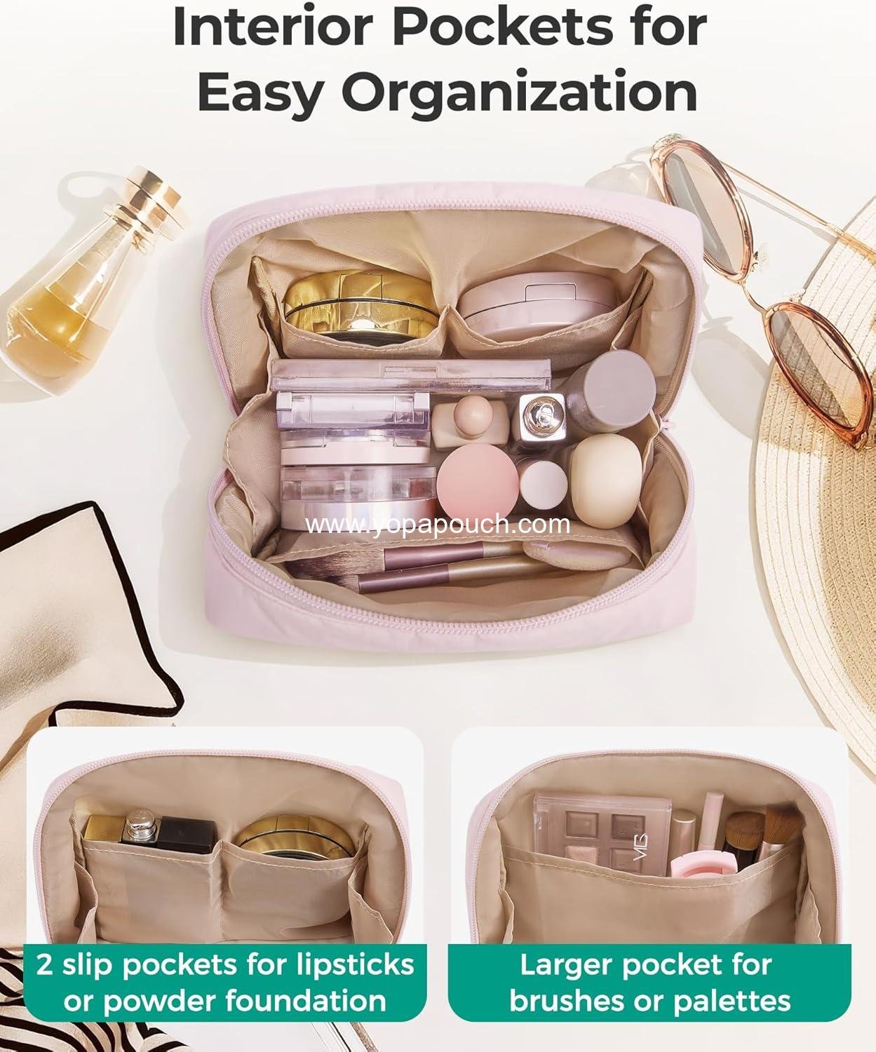 Wholesale Puffy Makeup Bag, Wide Opening Cosmetic Organizer, Compact Water-Resistant Travel Pouch for Women (Baby Pink) - Supplier