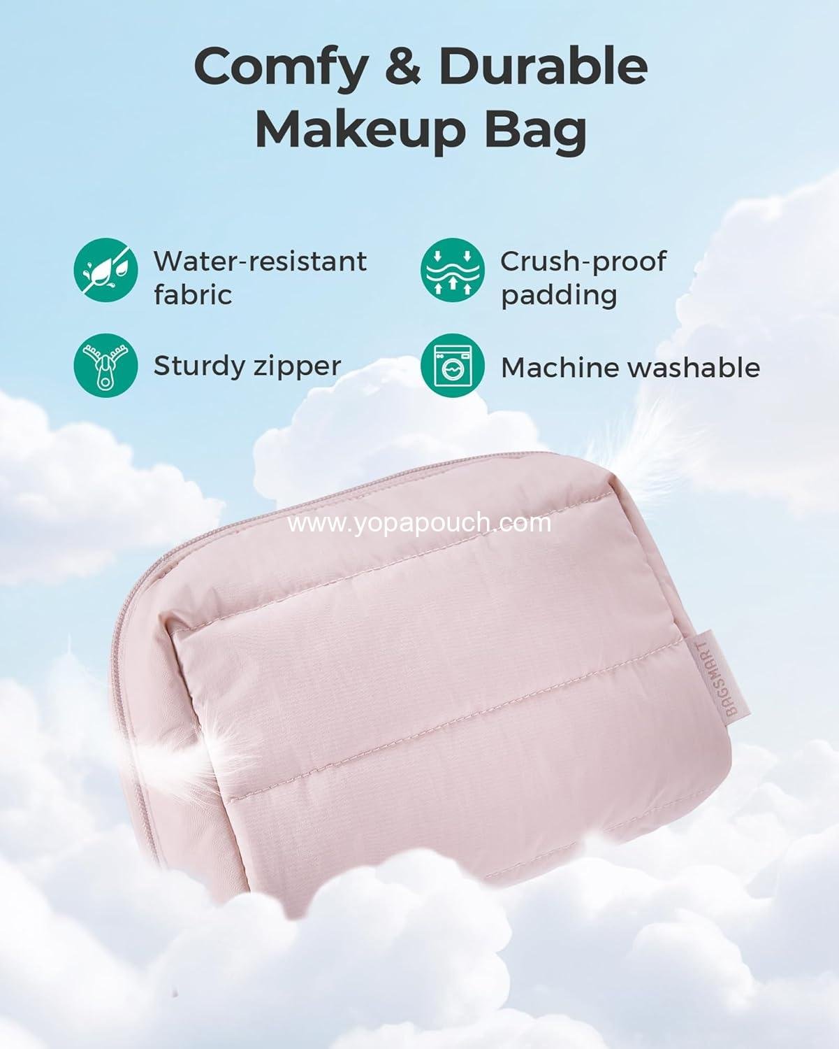 Wholesale Puffy Makeup Bag, Wide Opening Cosmetic Organizer, Compact Water-Resistant Travel Pouch for Women (Baby Pink) - Supplier