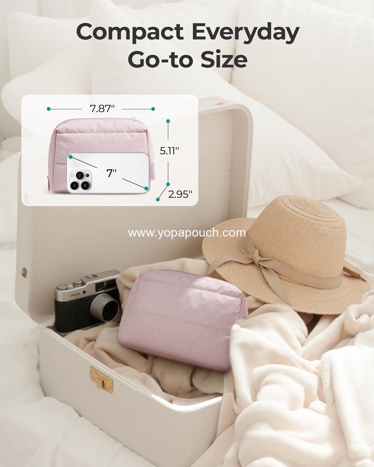 Wholesale Puffy Makeup Bag, Wide Opening Cosmetic Organizer, Compact Water-Resistant Travel Pouch for Women (Baby Pink) - Supplier