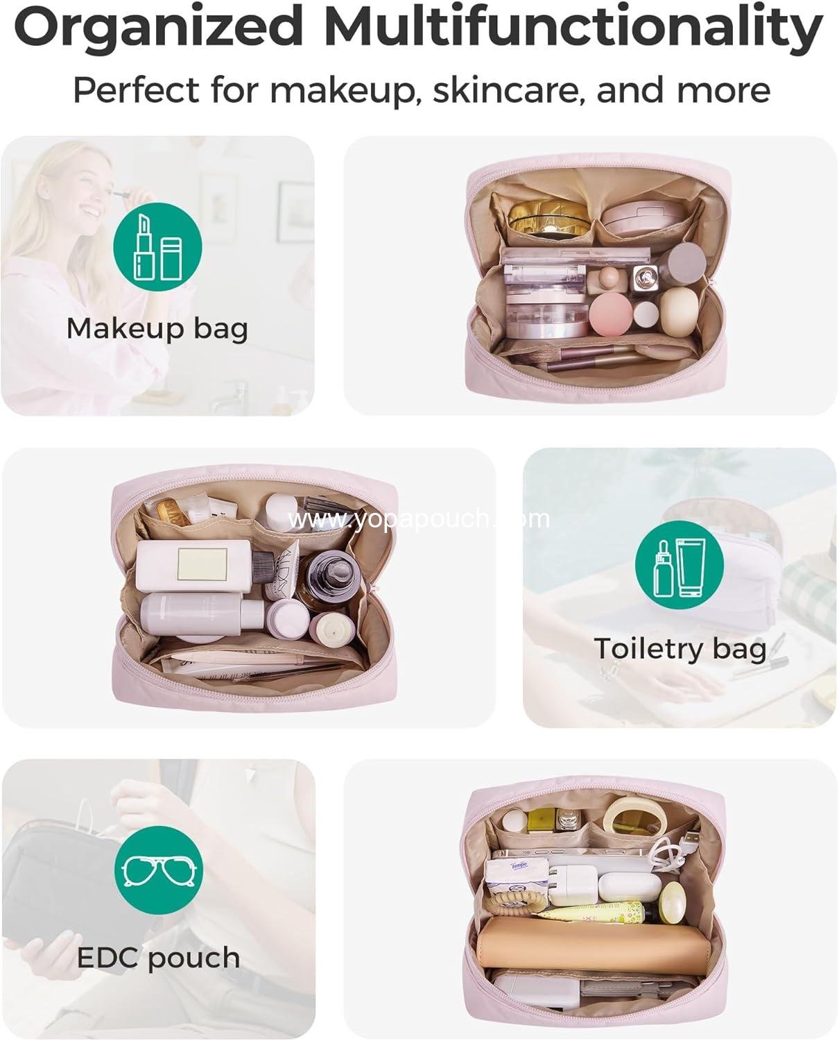 Wholesale Puffy Makeup Bag, Wide Opening Cosmetic Organizer, Compact Water-Resistant Travel Pouch for Women (Baby Pink) - Supplier