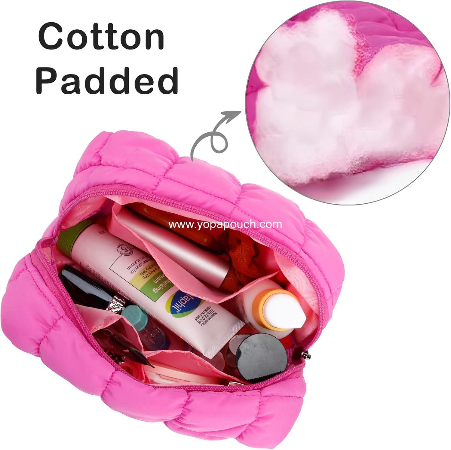 Wholesale Cute Makeup Bag, Quilted Cosmetic Pouch, Toiletry Zipper Pouch, Checkered Travel Case, Storage Organizer (Hot Pink) - Supplier