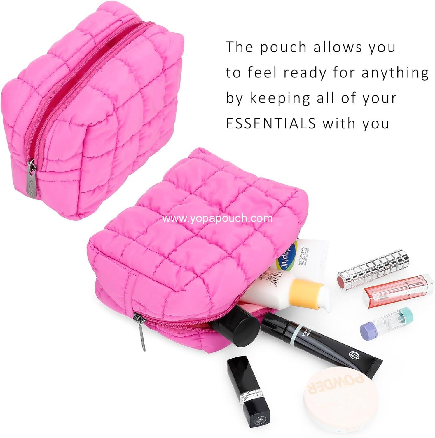 Wholesale Cute Makeup Bag, Quilted Cosmetic Pouch, Toiletry Zipper Pouch, Checkered Travel Case, Storage Organizer (Hot Pink) - Supplier