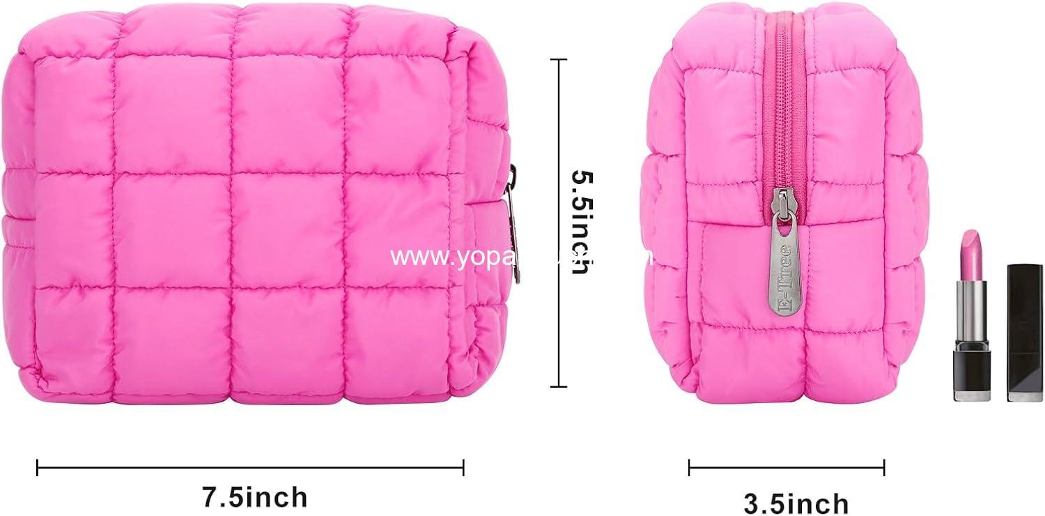 Wholesale Cute Makeup Bag, Quilted Cosmetic Pouch, Toiletry Zipper Pouch, Checkered Travel Case, Storage Organizer (Hot Pink) - Supplier