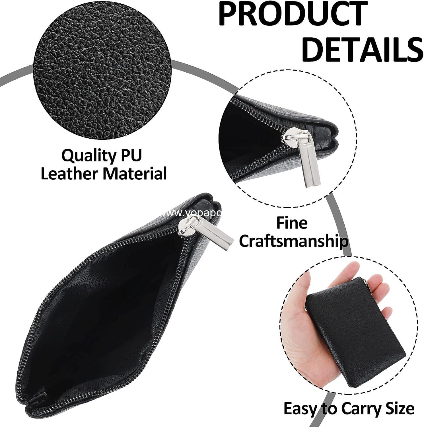 OEM PU Lychee Pattern Zipper Coin Purse - Portable Mini Change Wallet for Women, Compact Coin Pocket for Coins, Credit Card, ID, Keys, Headset, Lipstick (Black) - Supplier