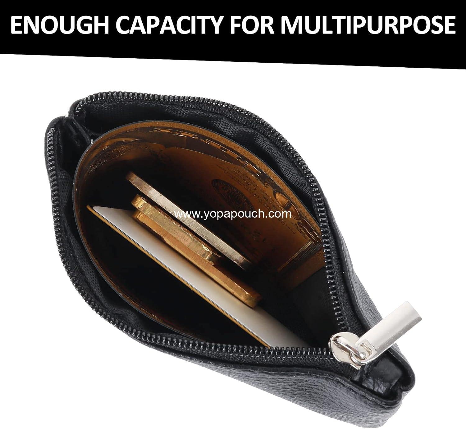 OEM PU Lychee Pattern Zipper Coin Purse - Portable Mini Change Wallet for Women, Compact Coin Pocket for Coins, Credit Card, ID, Keys, Headset, Lipstick (Black) - Supplier