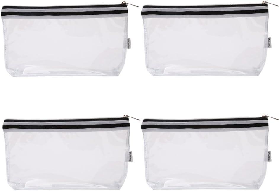 Wholesale Multi-purpose Waterproof Clear Vinyl Zippered Makeup Pouch 4-pack with French Tape - Supplier