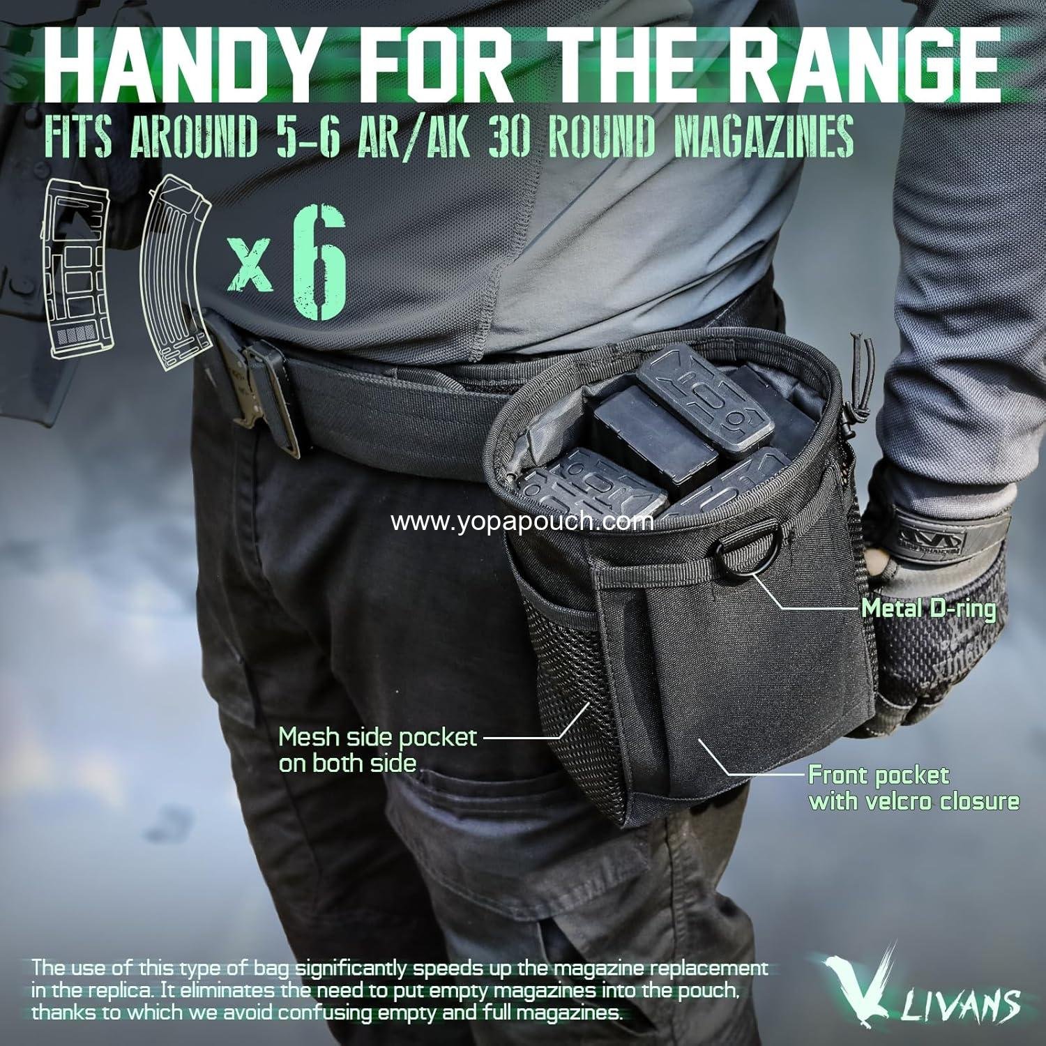 Wholesale Tactical Molle Dump Pouch, Adjustable Magazine Recovery Pouch with Drawstring for Ammo, Utility Fanny Bag for Airsoft Paintball Hunting Gear with D-Ring Grimlock, Supplier