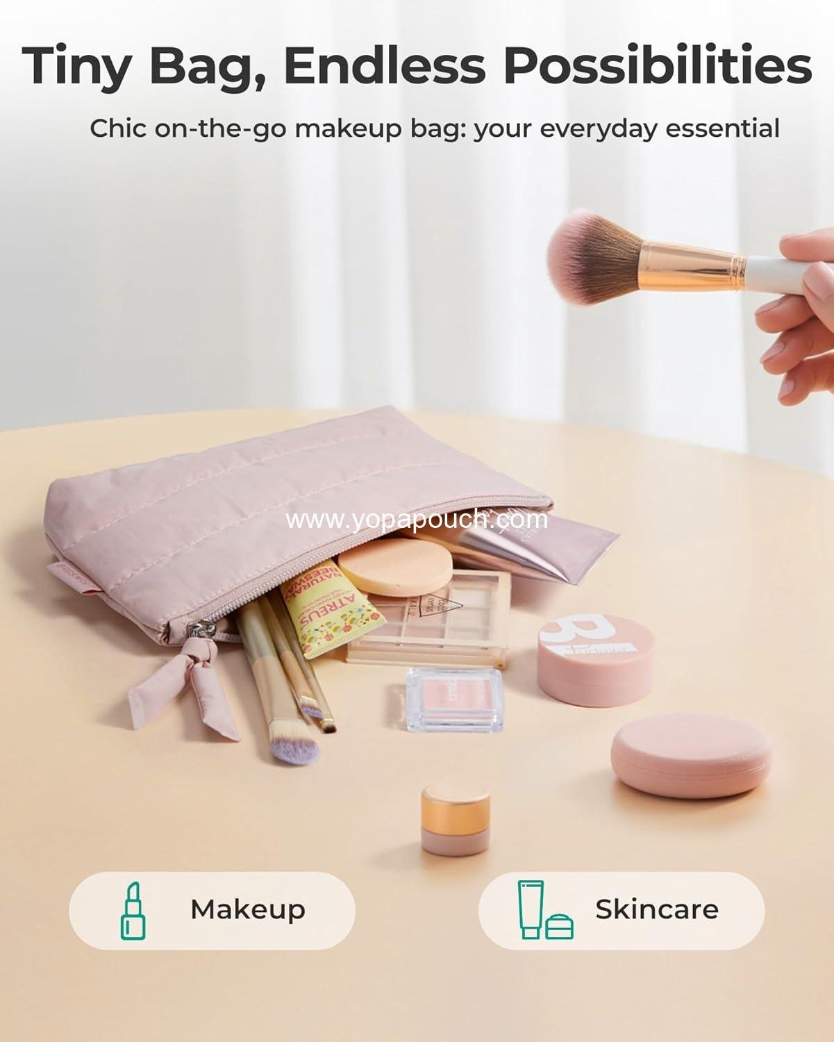 Wholesale Puffy Portable Cosmetic Pouch with Charm Zipper, Water-Resistant Small Makeup Bag for Women, Lilac, 7.5