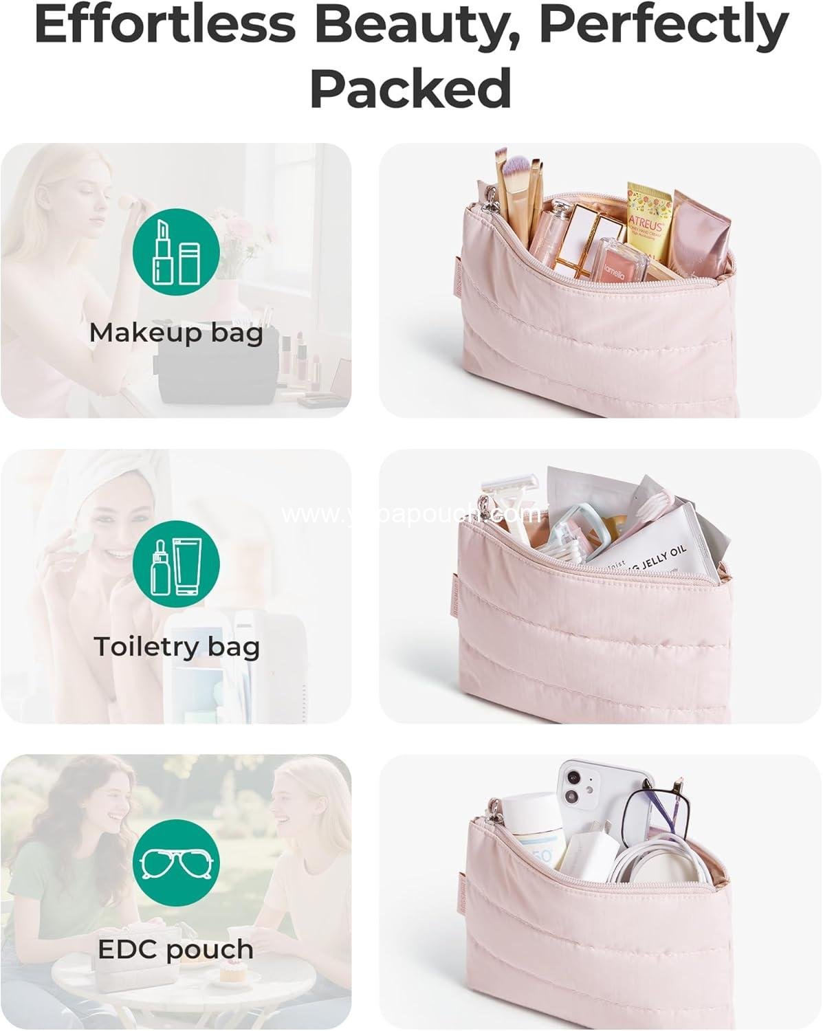 Wholesale Puffy Portable Cosmetic Pouch with Charm Zipper, Water-Resistant Small Makeup Bag for Women, Lilac, 7.5