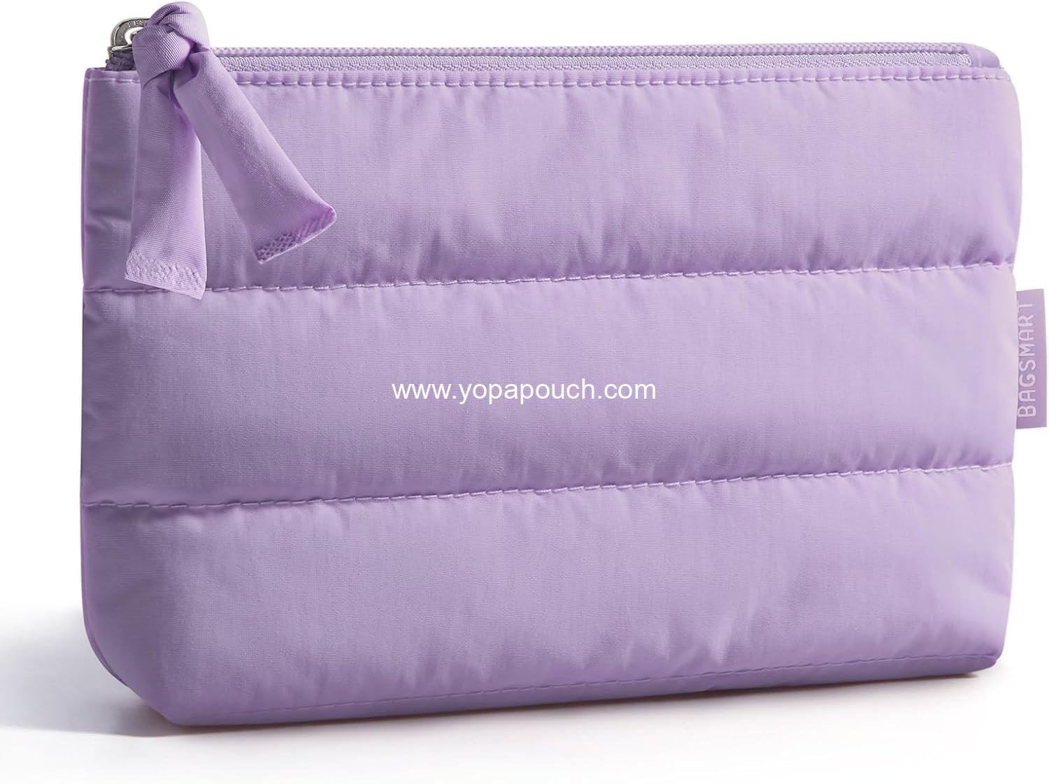 BAGSMART Small Makeup Bag, Puffy Portable Cosmetic Pouch with Charm Zipper, Water-Resistant Travel Organizer for Women (Lilac, Small)