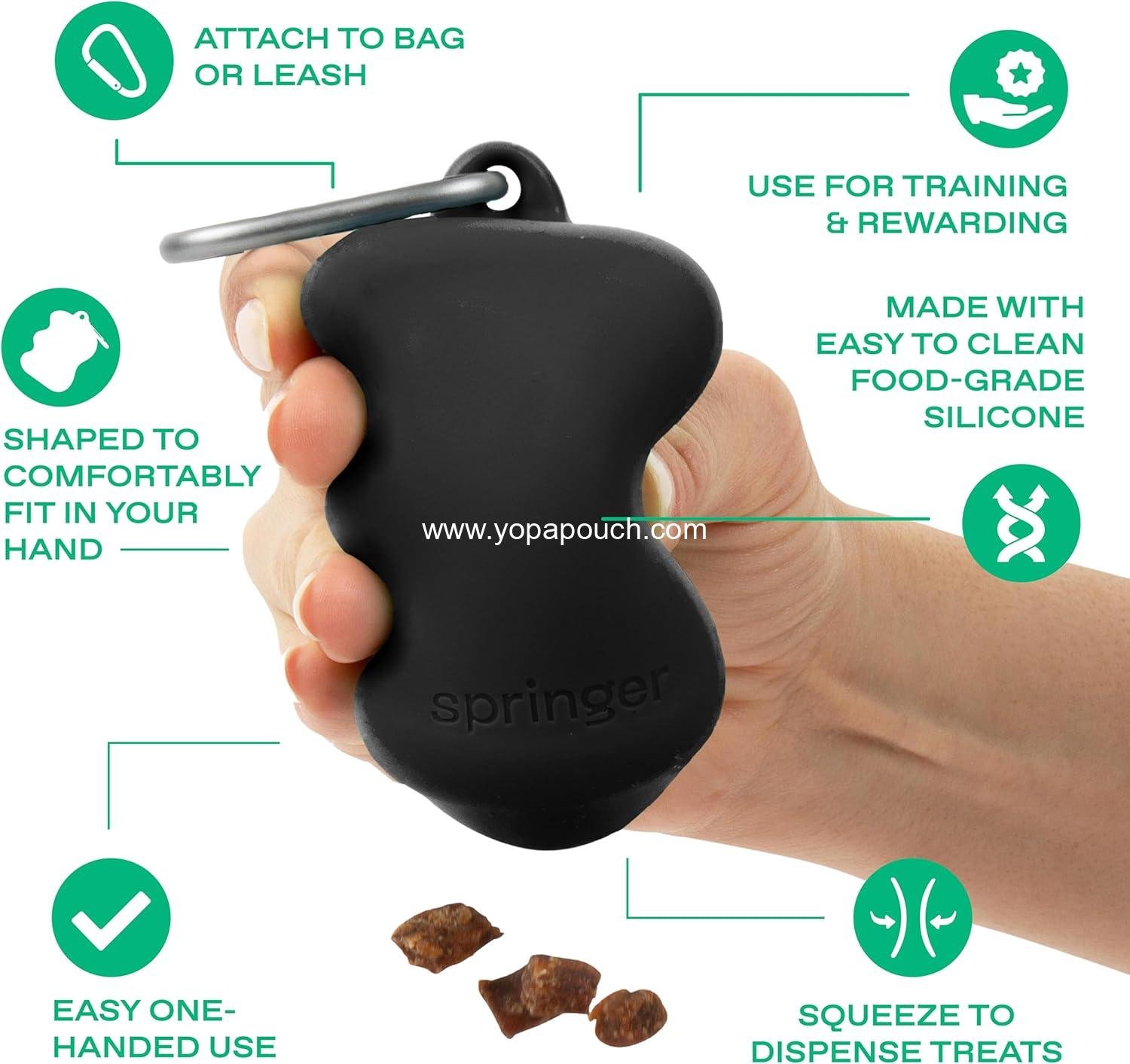 OEM Dog Treat Pouch for Effortless Squeeze Dispensing - Easy-fill Food-Grade Silicone for Pet Training - Includes Carabiner - Black Supplier