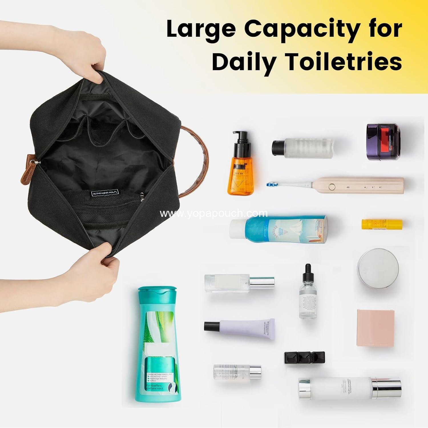 OEM Hanging Toiletry Bag for Men - Water Resistant Canvas Shaving Bag with Large Capacity for Travel - Black Supplier