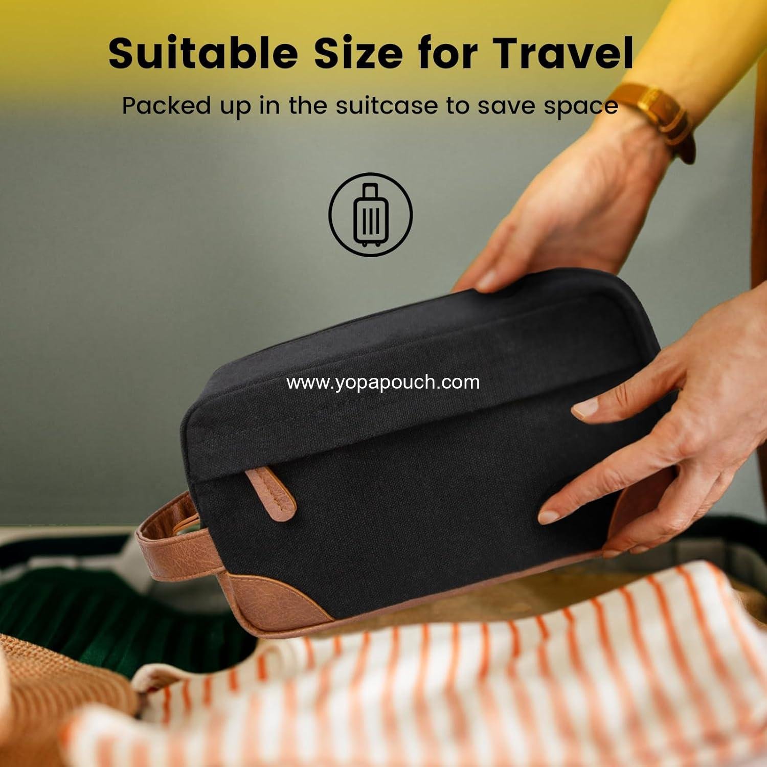 OEM Hanging Toiletry Bag for Men - Water Resistant Canvas Shaving Bag with Large Capacity for Travel - Black Supplier