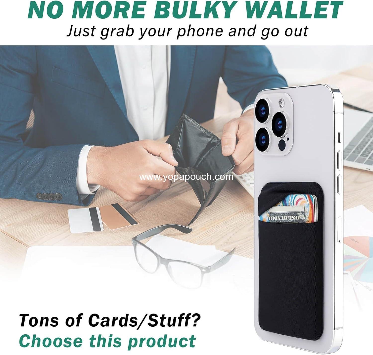 OEM 3-Pack Cell Phone Card Holder Pockets for Back of Phone, Stretchy Stick-On Wallet for Credit Card and ID, Self-Adhesive Sleeve with Flap, Fits iPhone and Samsung Galaxy - 2 Black + 1 Navy Blue Supplier