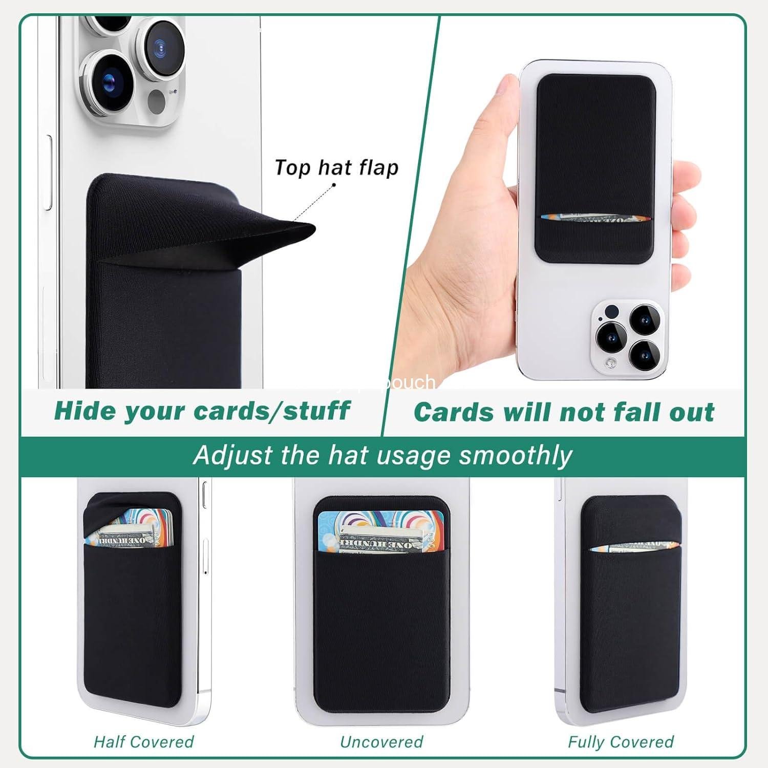 OEM 3-Pack Cell Phone Card Holder Pockets for Back of Phone, Stretchy Stick-On Wallet for Credit Card and ID, Self-Adhesive Sleeve with Flap, Fits iPhone and Samsung Galaxy - 2 Black + 1 Navy Blue Supplier