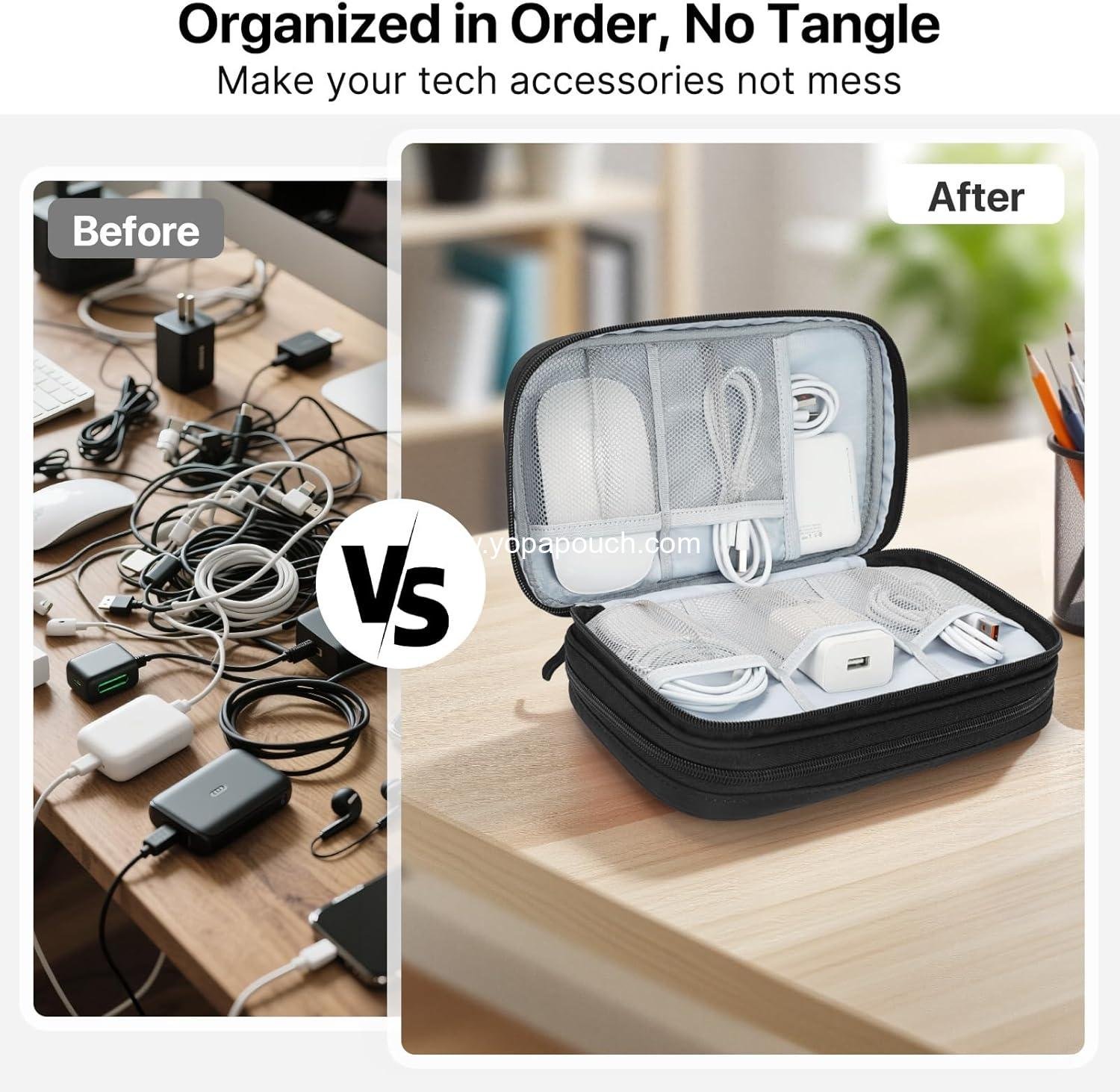 OEM Lightweight Electronics Organizer Travel Case - Double Layer Cable Organizer for Charger, Cord, Phone, Flash Drive, Accessories - Wholesale Supplier