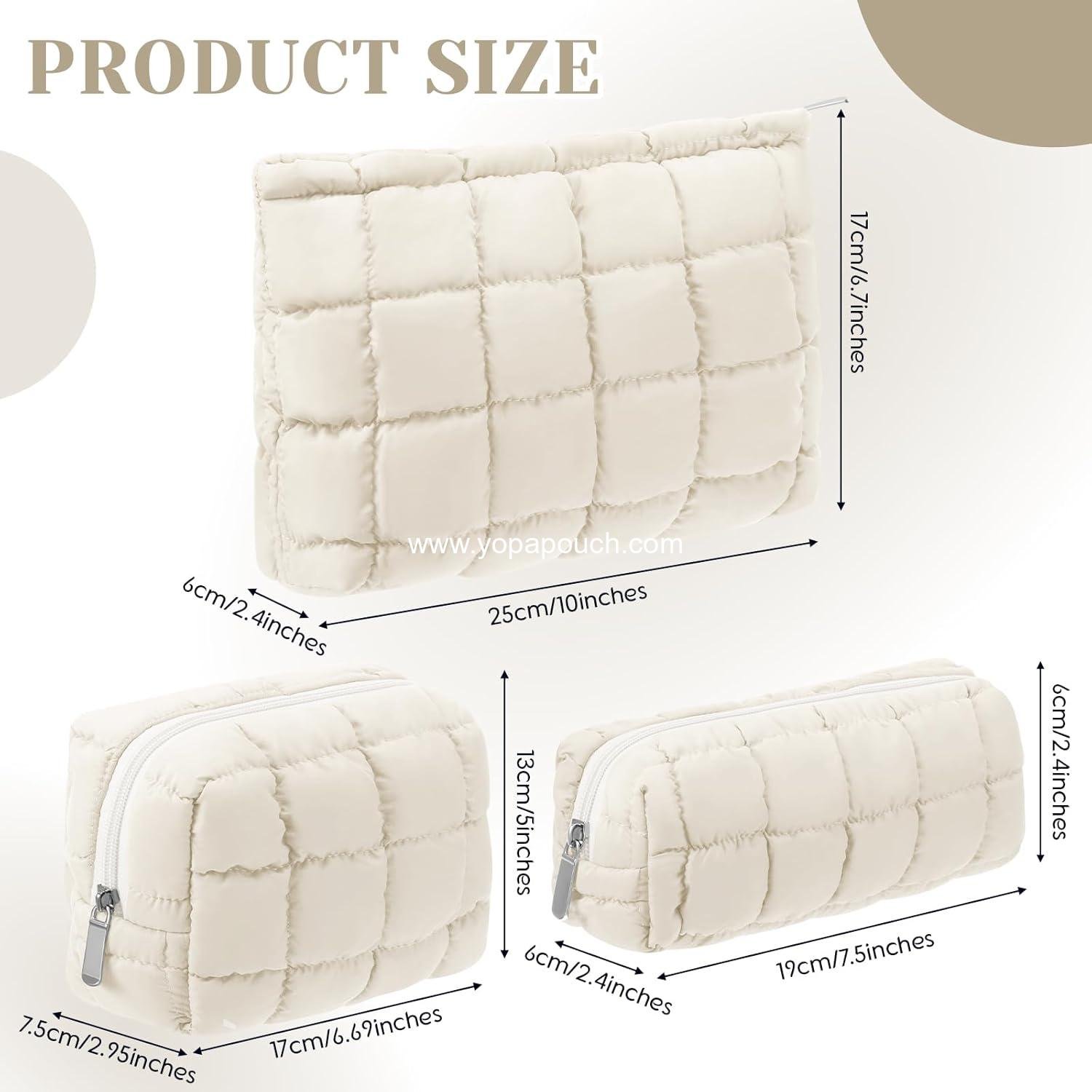 OEM 3 Pcs Puffy Makeup Bags Quilted Cosmetic Pouches for Women Cute Travel Toiletry Bags Puffer Makeup Organizers Preppy Pencil Cases with Zipper Factory