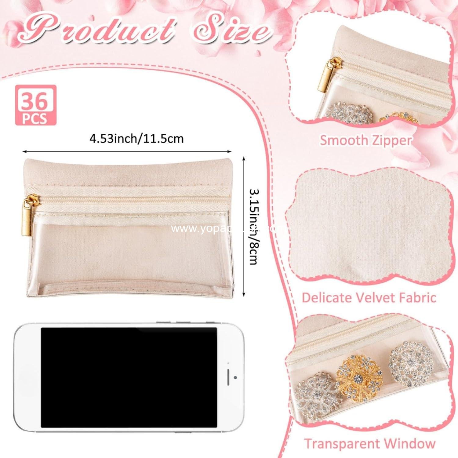 Wholesale 36 Pcs Travel Jewelry Bags Zipper Pouches Flannel Portable Pocket Organizer for Necklaces and Earrings Women Gift Supplier