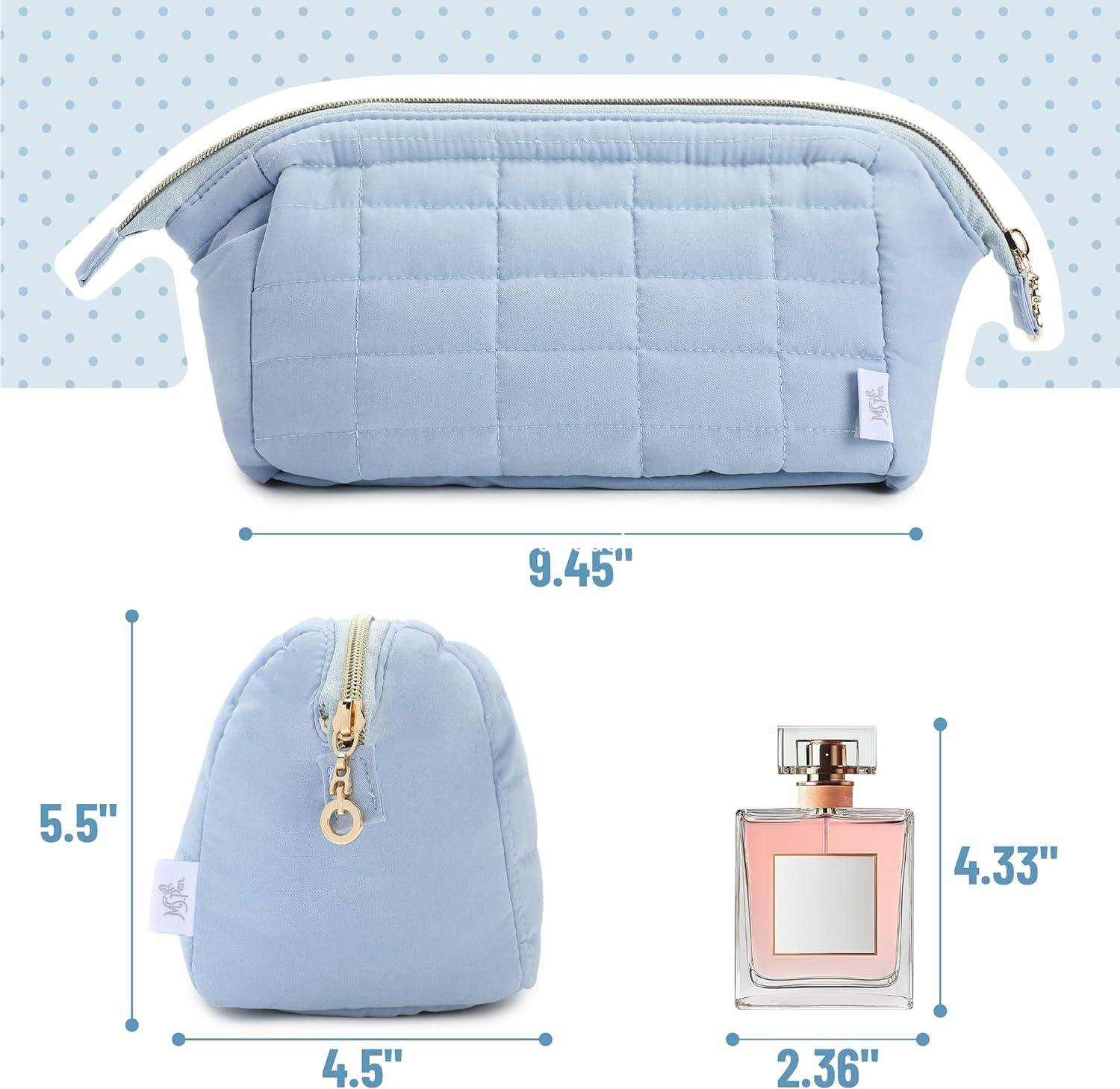 Wholesale Aesthetic Quilted Makeup Bag for Women, Dusty Blue, Puffy Padded Cosmetic Pouch,  Cute Quilted Pouch - Supplier