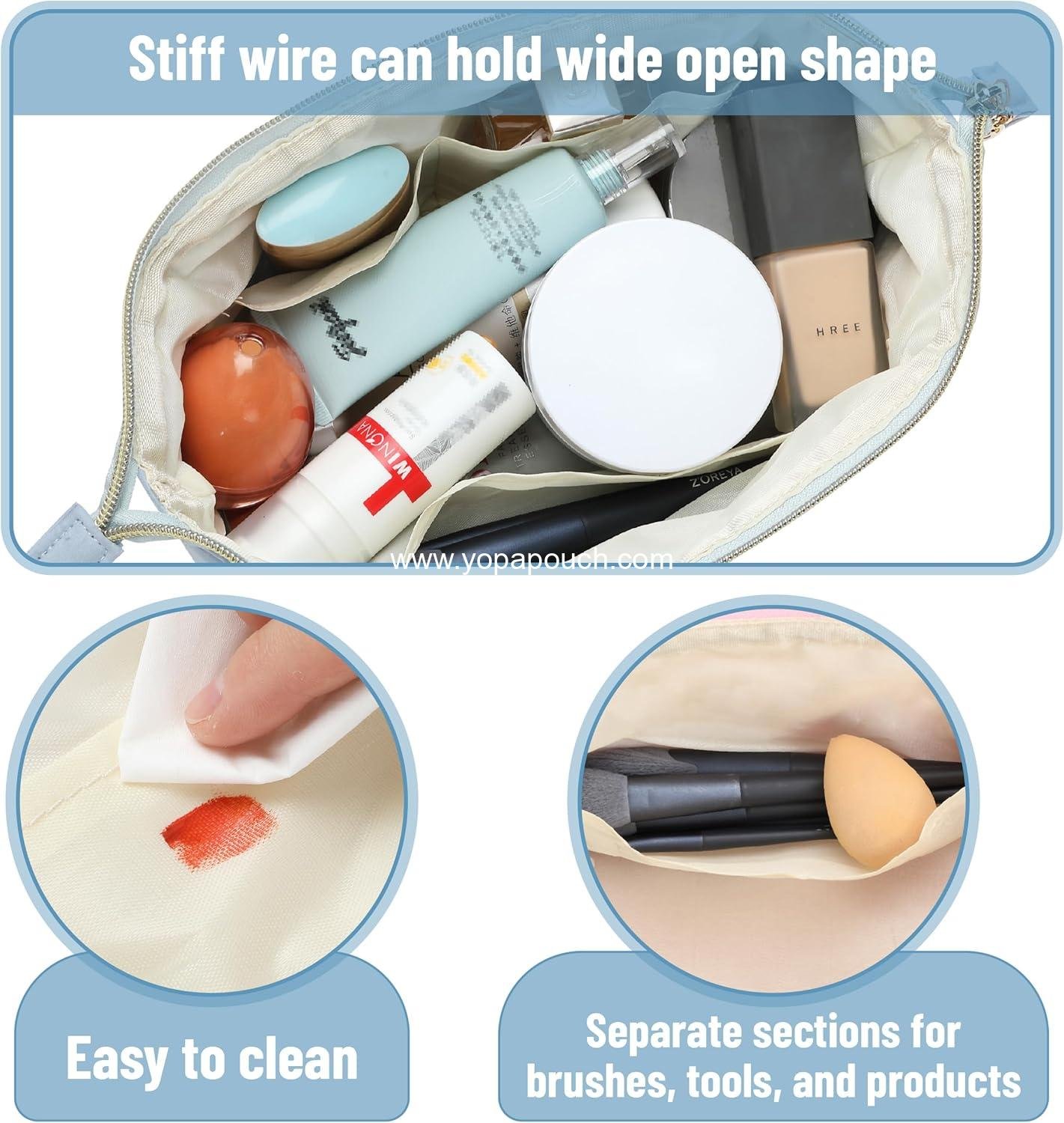 Wholesale Aesthetic Quilted Makeup Bag for Women, Dusty Blue, Puffy Padded Cosmetic Pouch,  Cute Quilted Pouch - Supplier