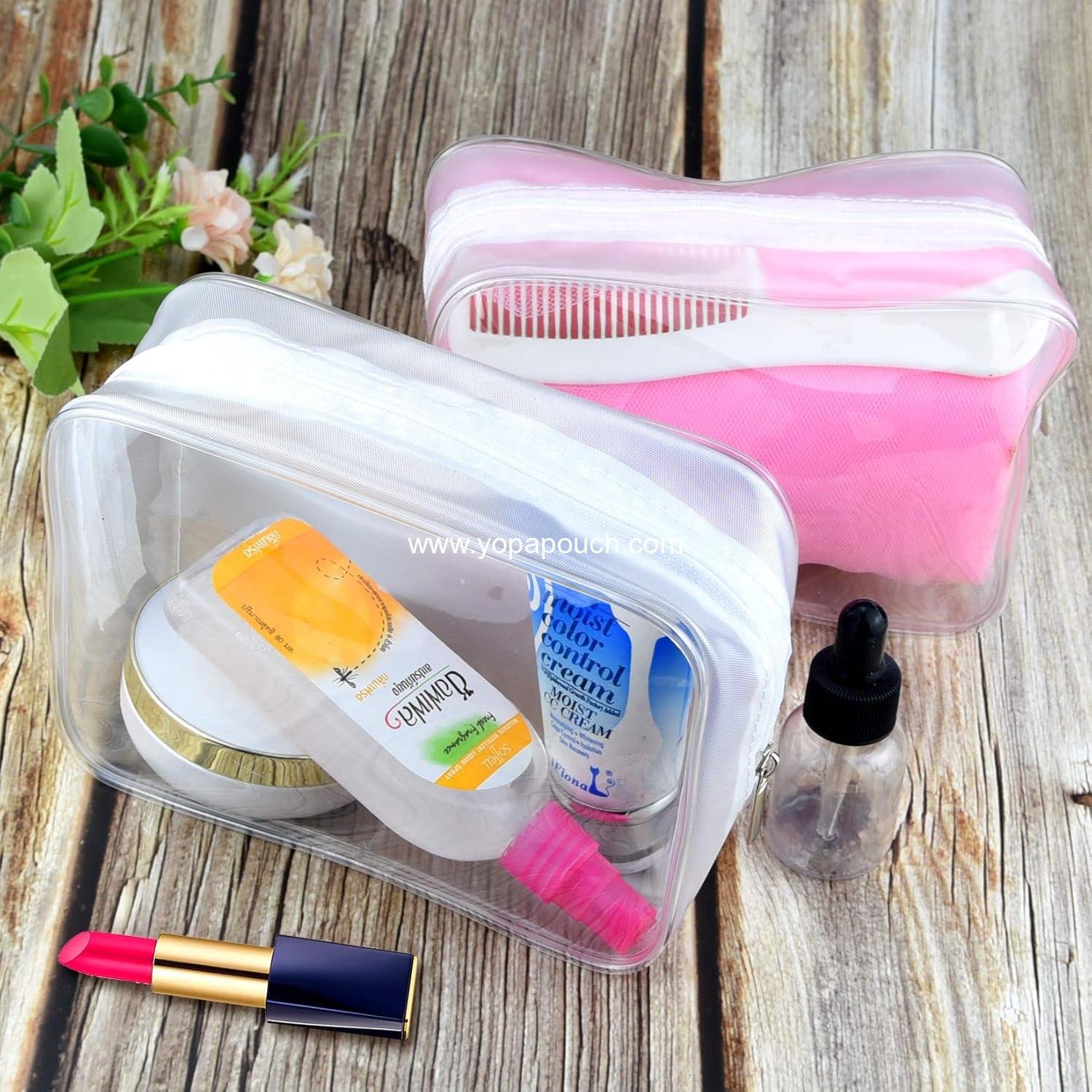 Wholesale Clear Cosmetics Bags | TSA Approved 5-Pack PVC Zippered Toiletry Pouches | Portable Makeup Organizers for Travel and Bathroom | Waterproof Vinyl Case (Medium, White) - Manufacturer