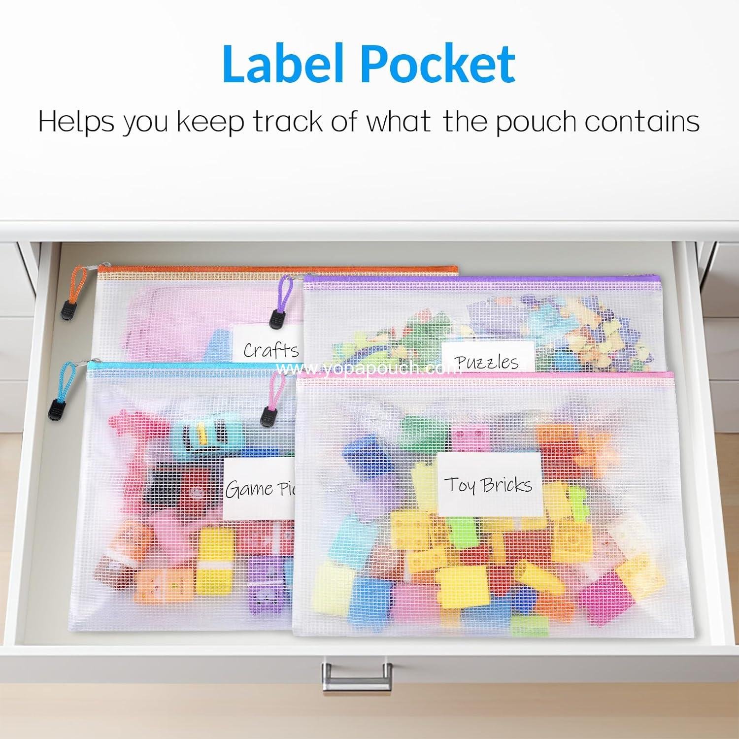 Wholesale 20 Pack Mesh Zipper Pouch Bags, A4 Size, Waterproof Document Bags with Label Pocket for Classroom Organization, Board Game Storage, Teacher and Office Supplies - Manufacturer