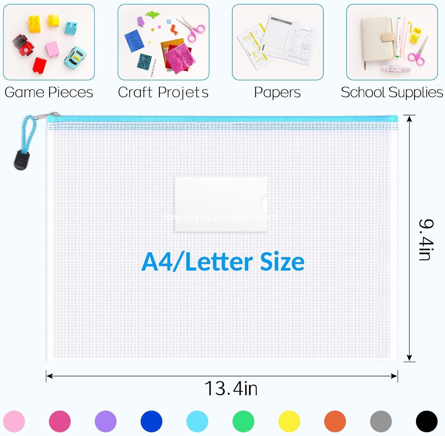 Wholesale 20 Pack Mesh Zipper Pouch Bags, A4 Size, Waterproof Document Bags with Label Pocket for Classroom Organization, Board Game Storage, Teacher and Office Supplies - Manufacturer