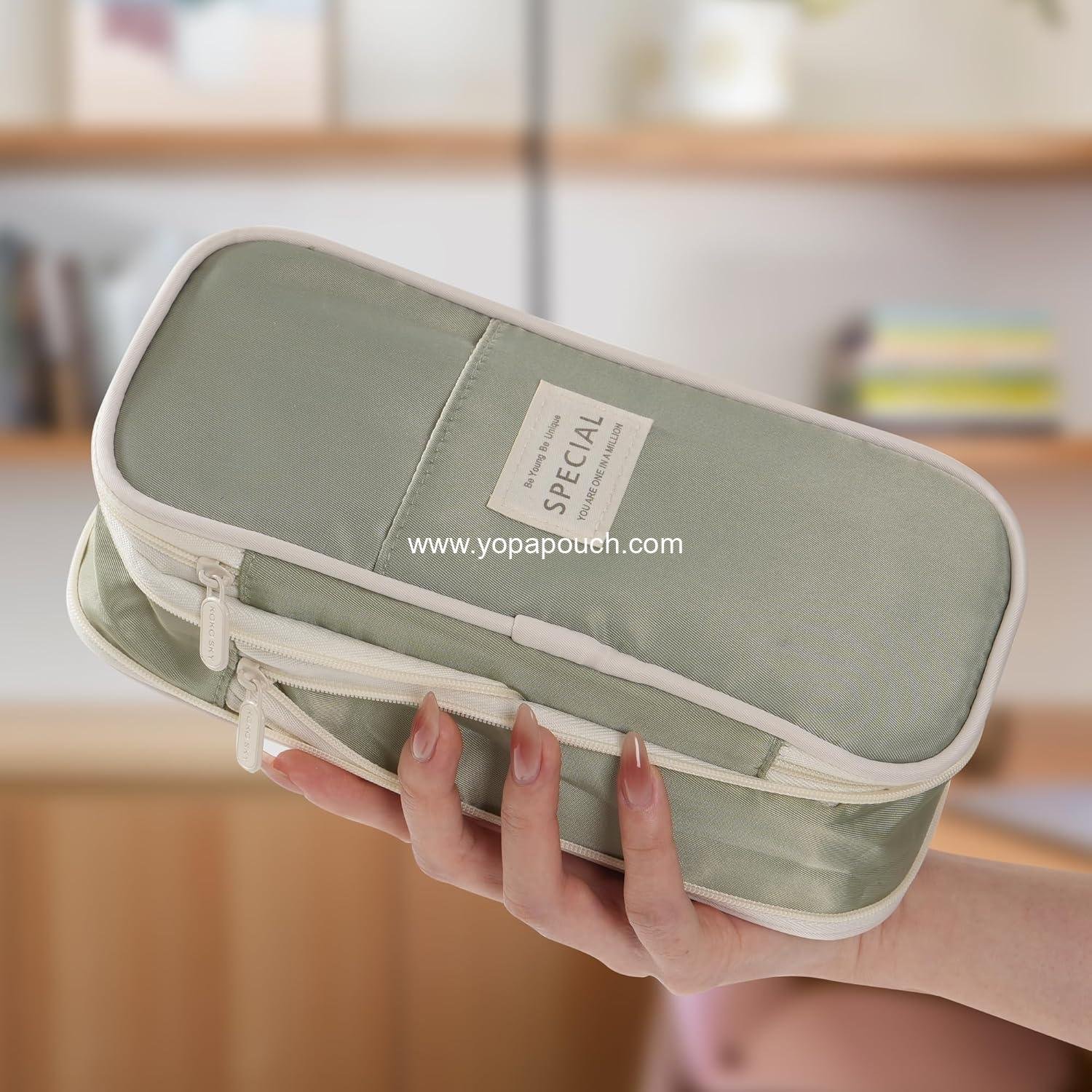 Wholesale Large Capacity Pencil Case with 5 Black Gel Pens (0.5mm) - Big Zipper Pen Bag for Students, Aesthetic School Supplies, Cute Stationery Set for Girls and Women (Green) Manufacturer