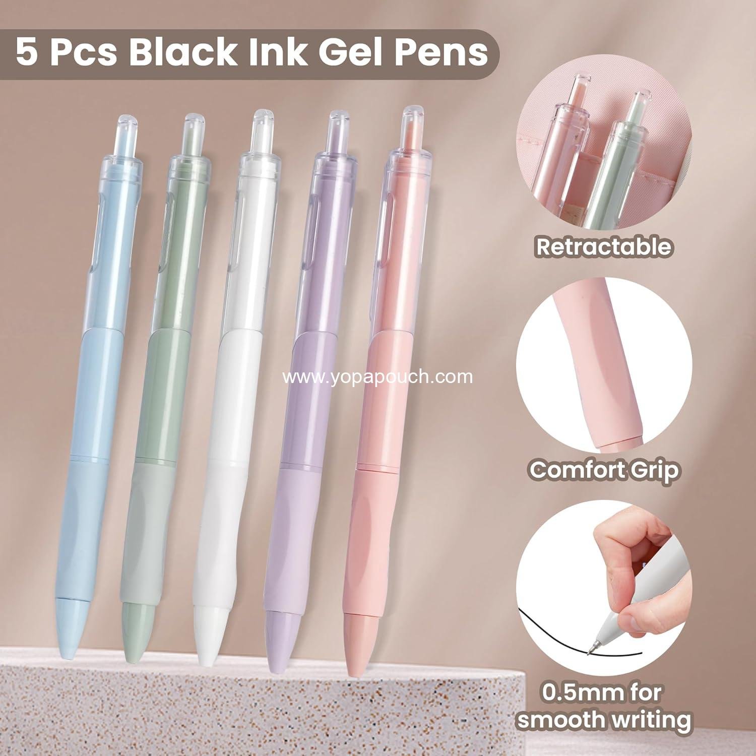 Wholesale Large Capacity Pencil Case with 5 Black Gel Pens (0.5mm) - Big Zipper Pen Bag for Students, Aesthetic School Supplies, Cute Stationery Set for Girls and Women (Green) Manufacturer