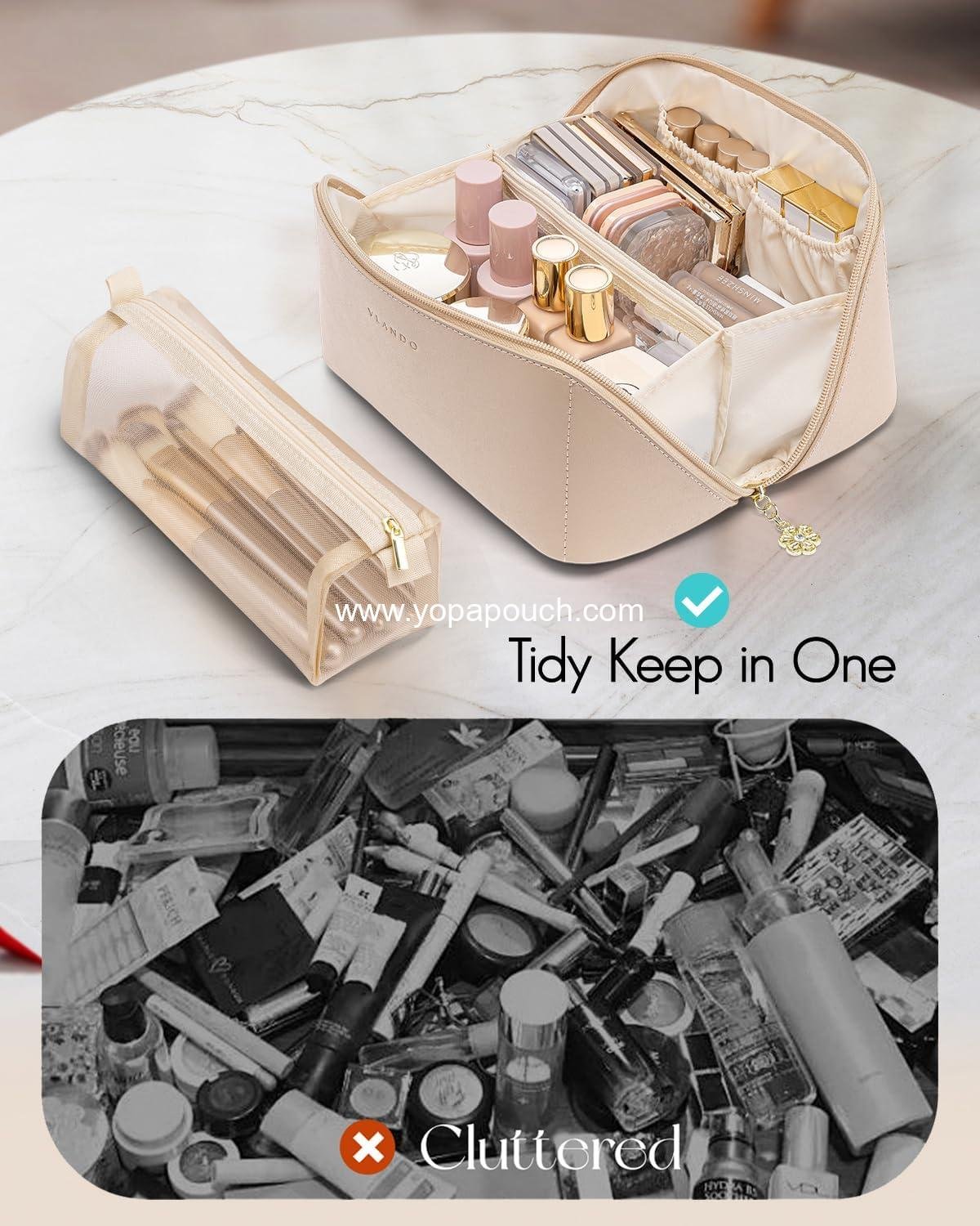 Wholesale Large Capacity Travel Toiletry Bag, Waterproof PU Leather Cosmetic Bag for Women with Divider & Handle - Supplier