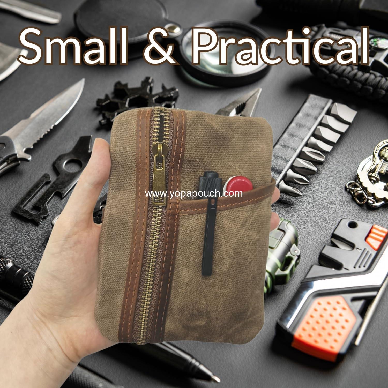 Wholesale 6-Pocket EDC Pouch Waxed Canvas and Leather Pocket Organizer Mini Pouch for Mento Supplier