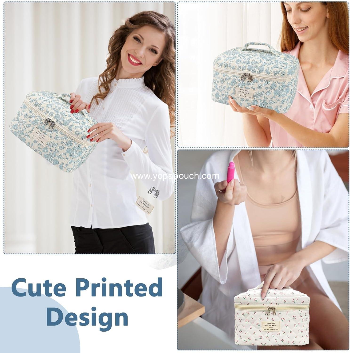 Wholesale Floral Coquette Aesthetic Makeup Bag, Cute Cosmetic Organizer for Women and Girls, Large Travel Toiletry Pouch, Supplier