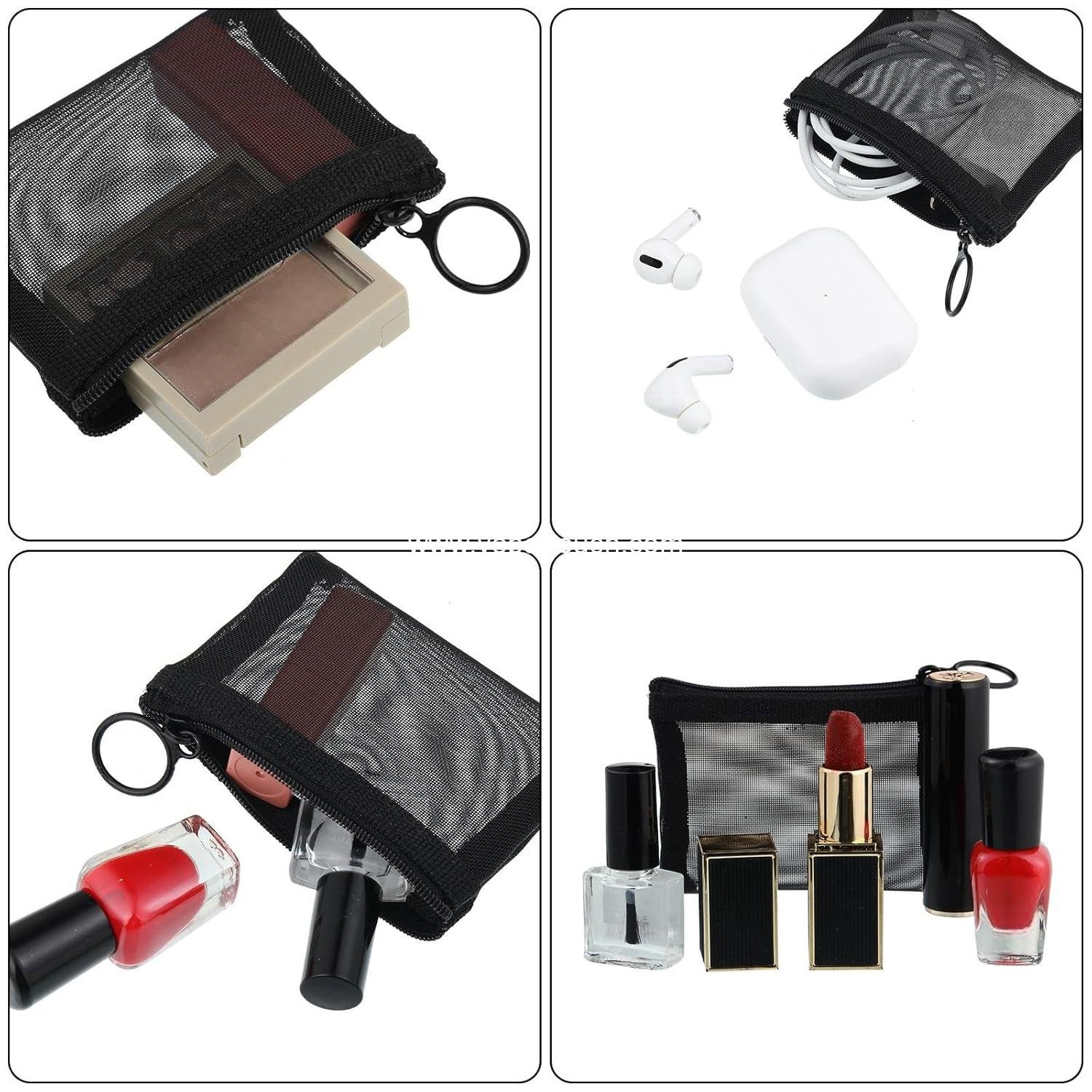 OEM 10 Pcs Small Mesh Zipper Bags, Portable Reusable Storage Pouches for Women, 3 x 4 Inch Black Coin Purse with Keychain - Wholesale Supplier