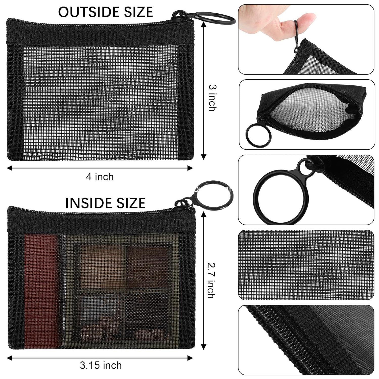 OEM 10 Pcs Small Mesh Zipper Bags, Portable Reusable Storage Pouches for Women, 3 x 4 Inch Black Coin Purse with Keychain - Wholesale Supplier