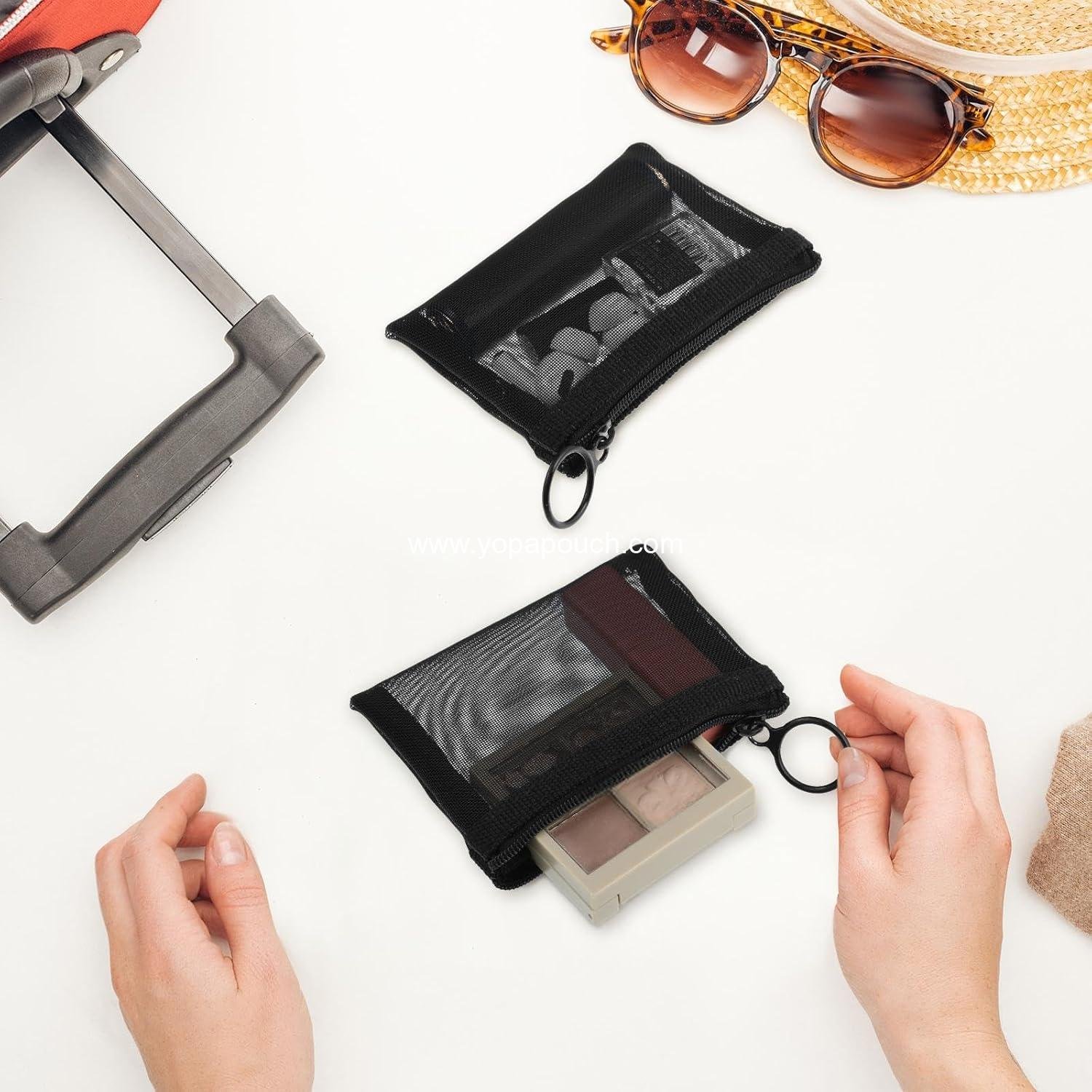 OEM 10 Pcs Small Mesh Zipper Bags, Portable Reusable Storage Pouches for Women, 3 x 4 Inch Black Coin Purse with Keychain - Wholesale Supplier