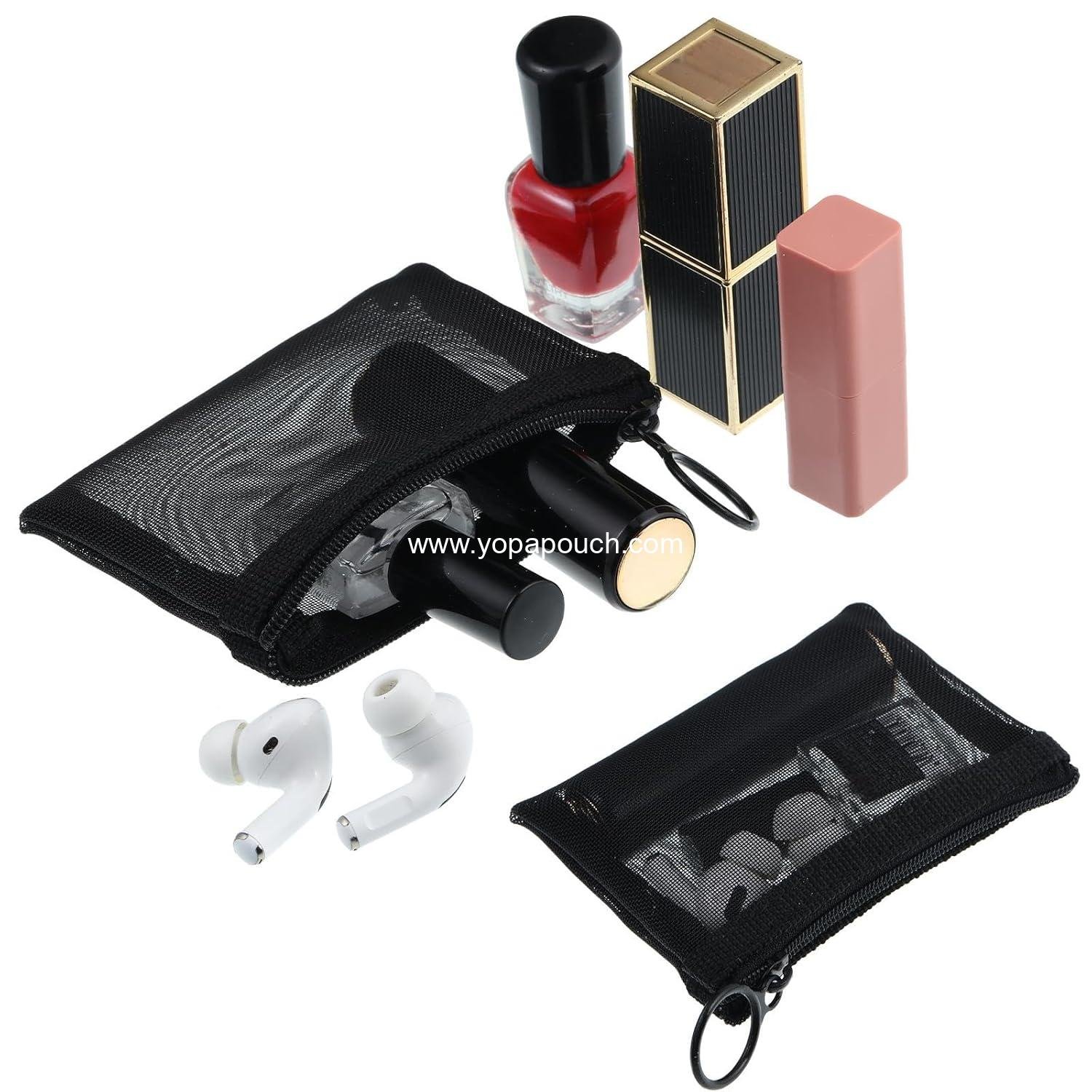 OEM 10 Pcs Small Mesh Zipper Bags, Portable Reusable Storage Pouches for Women, 3 x 4 Inch Black Coin Purse with Keychain - Wholesale Supplier