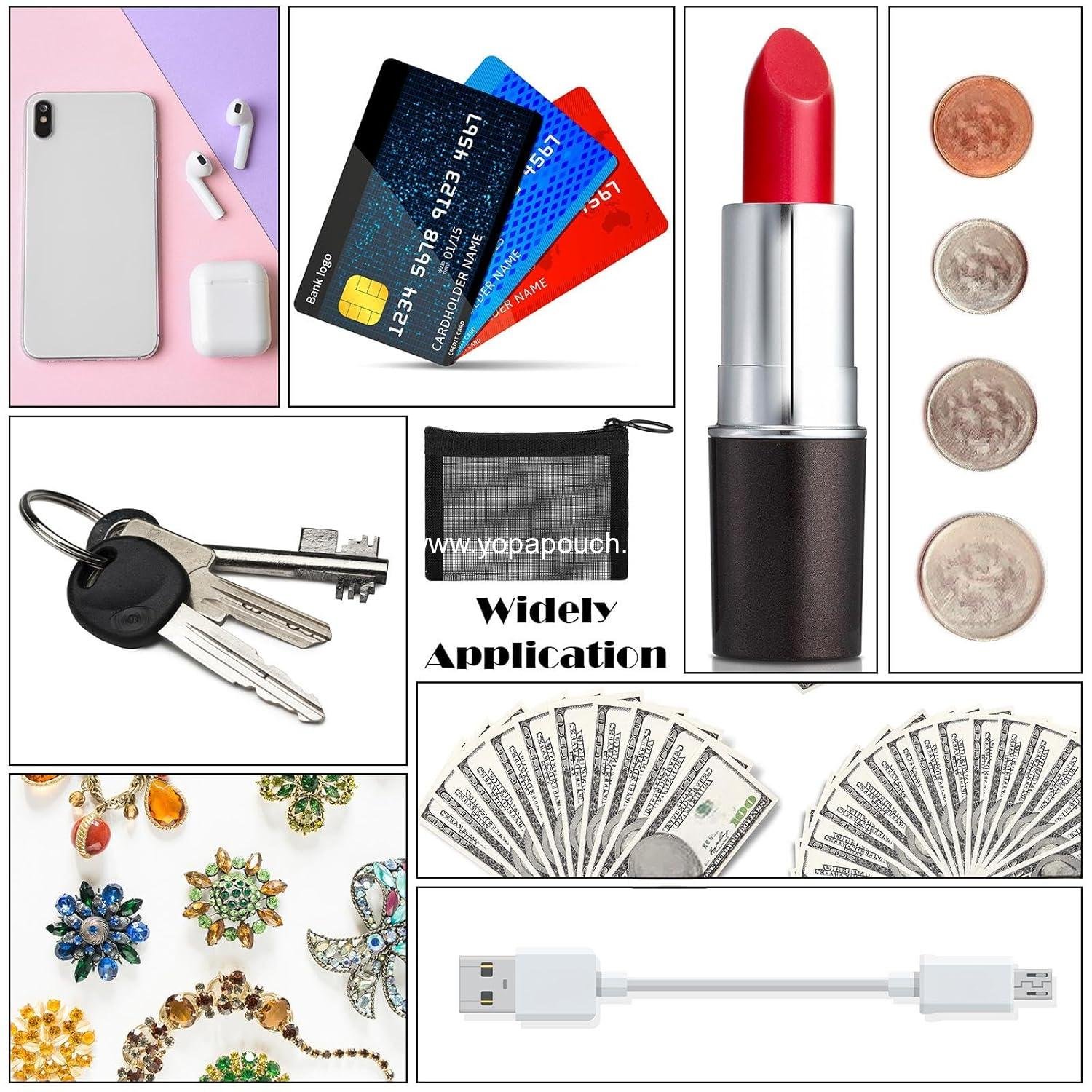 OEM 10 Pcs Small Mesh Zipper Bags, Portable Reusable Storage Pouches for Women, 3 x 4 Inch Black Coin Purse with Keychain - Wholesale Supplier