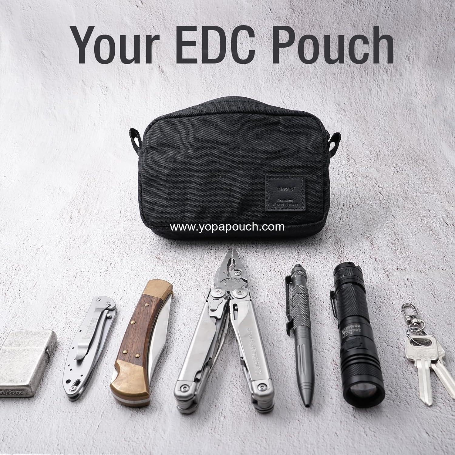 Wholesale EDC Belt Zipper Pouch for Men and Women, Water Resistant Waist Pack Bag for Camping and Hiking, Tough Waxed Canvas, Black, Size M